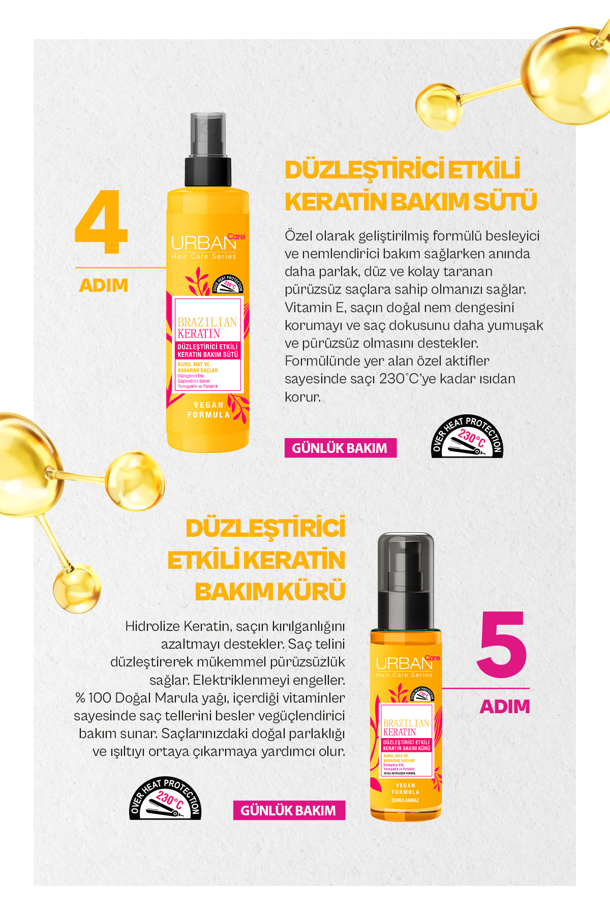 Brazilian Keratin Düzleştirici Etkili Saç Bakım Seti 5'li Set-vegan — URBPKT69 — تصویر 8 از 9