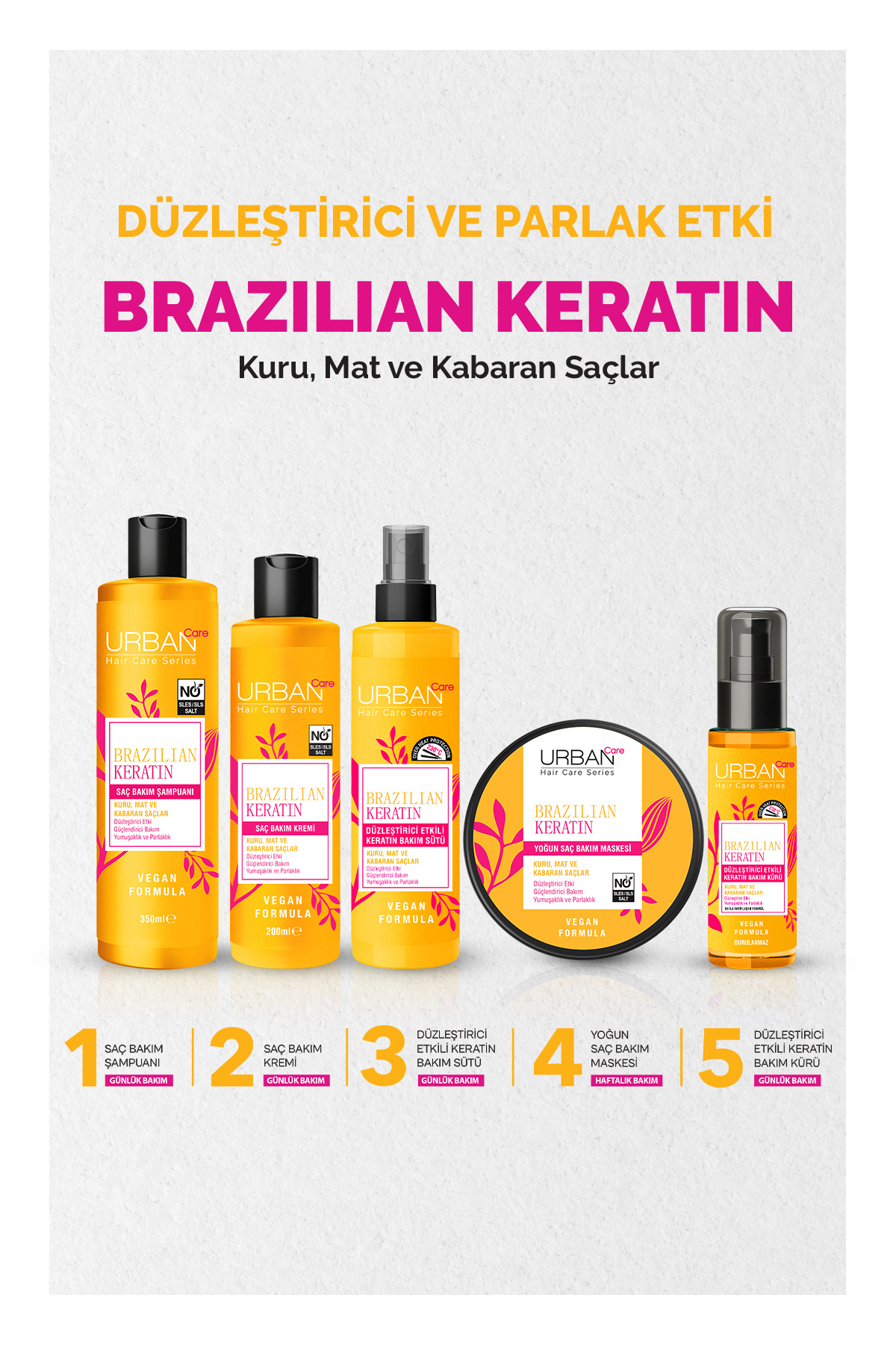 Brazilian Keratin Düzleştirici Etkili Saç Bakım Seti 5'li Set-vegan — URBPKT69 — تصویر 9 از 9