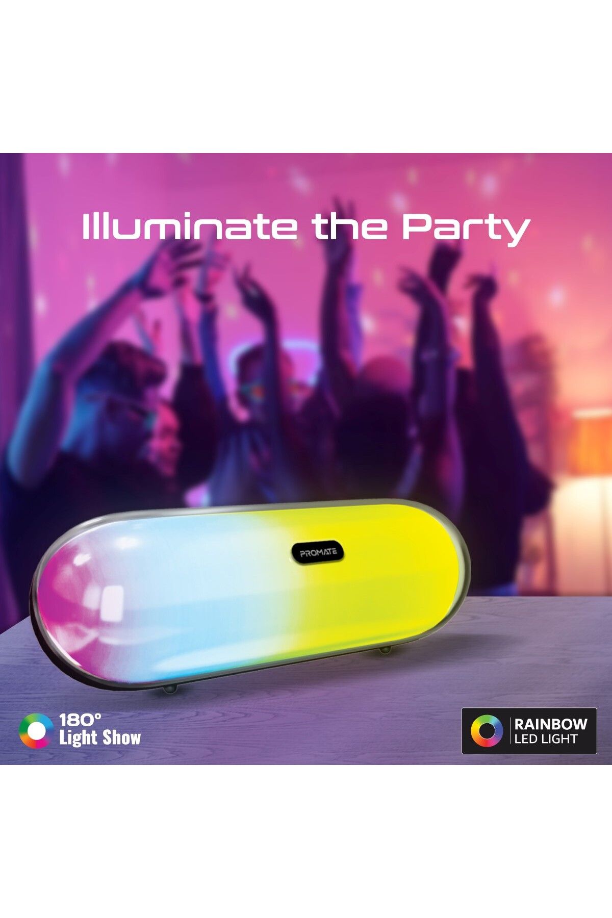 Promate-Bluetooth Speaker Wireless Portable HD with RGB Lights, Long Playtime, USB Port and TF Card Slot 3