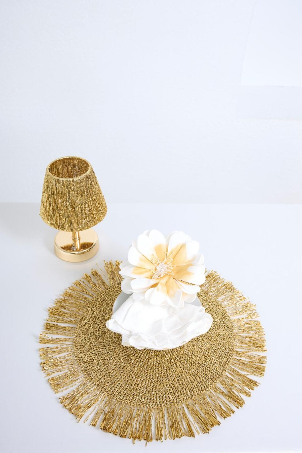 Maison Avf-Gold Fringed Knitted Doily / Placemat 1