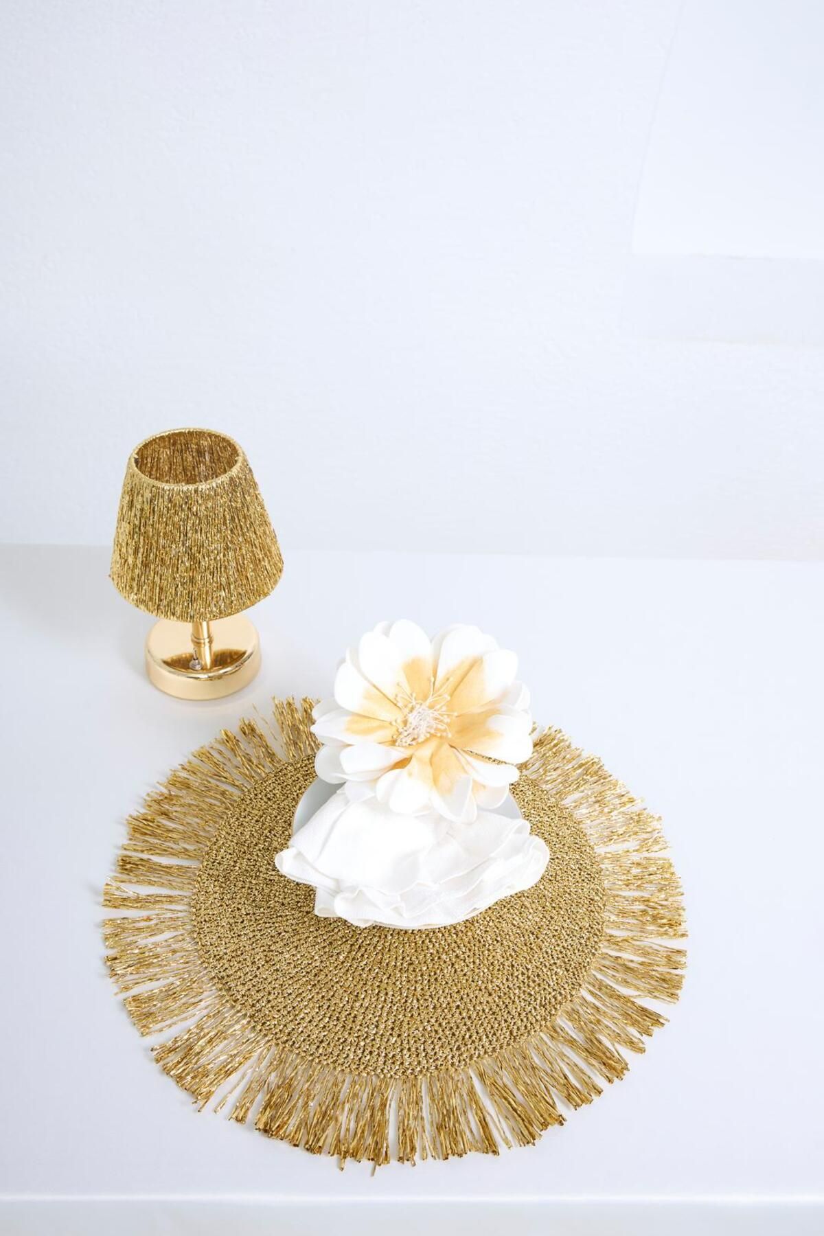 Maison Avf-Gold Fringed Knitted Doily / Placemat 5