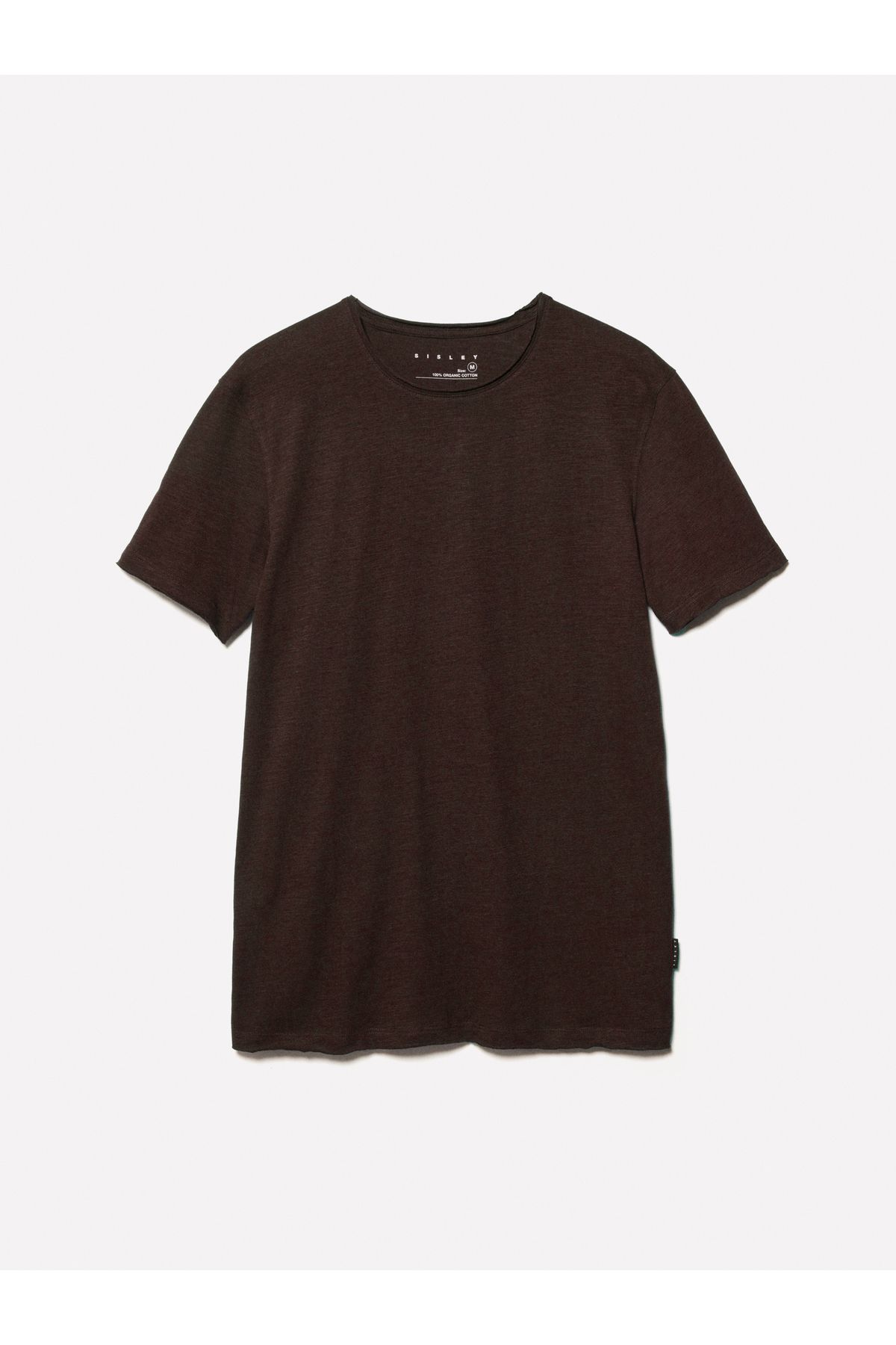 Sisley-Men's Dark Brown 100% Cotton Crew Neck Slim Fit Slub T-Shirt 2