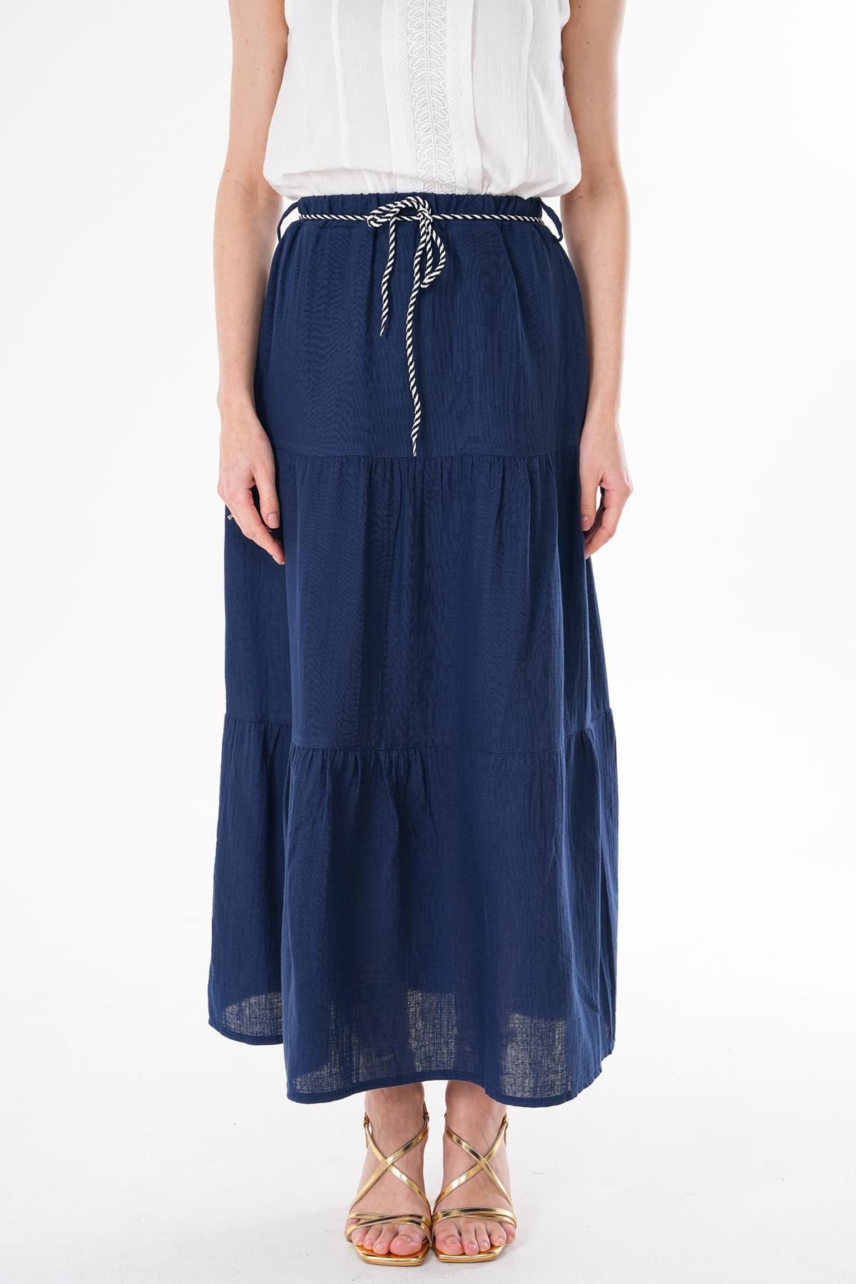 ŞİMAL-Women's Rope Detailed Layered Muslin Skirt 250144   - 3