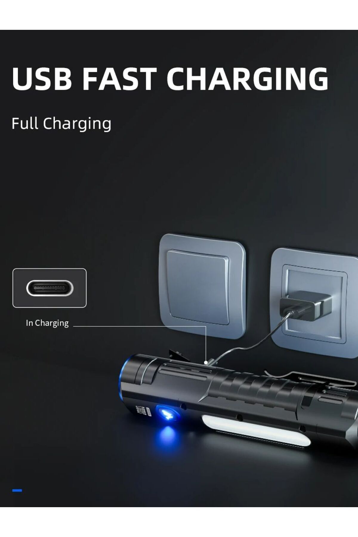 Warsun-21700(5000mah) Fixed Focus black Warsun Powerful LED Flashlight Magnet Rechargeable Torch Light Port 7
