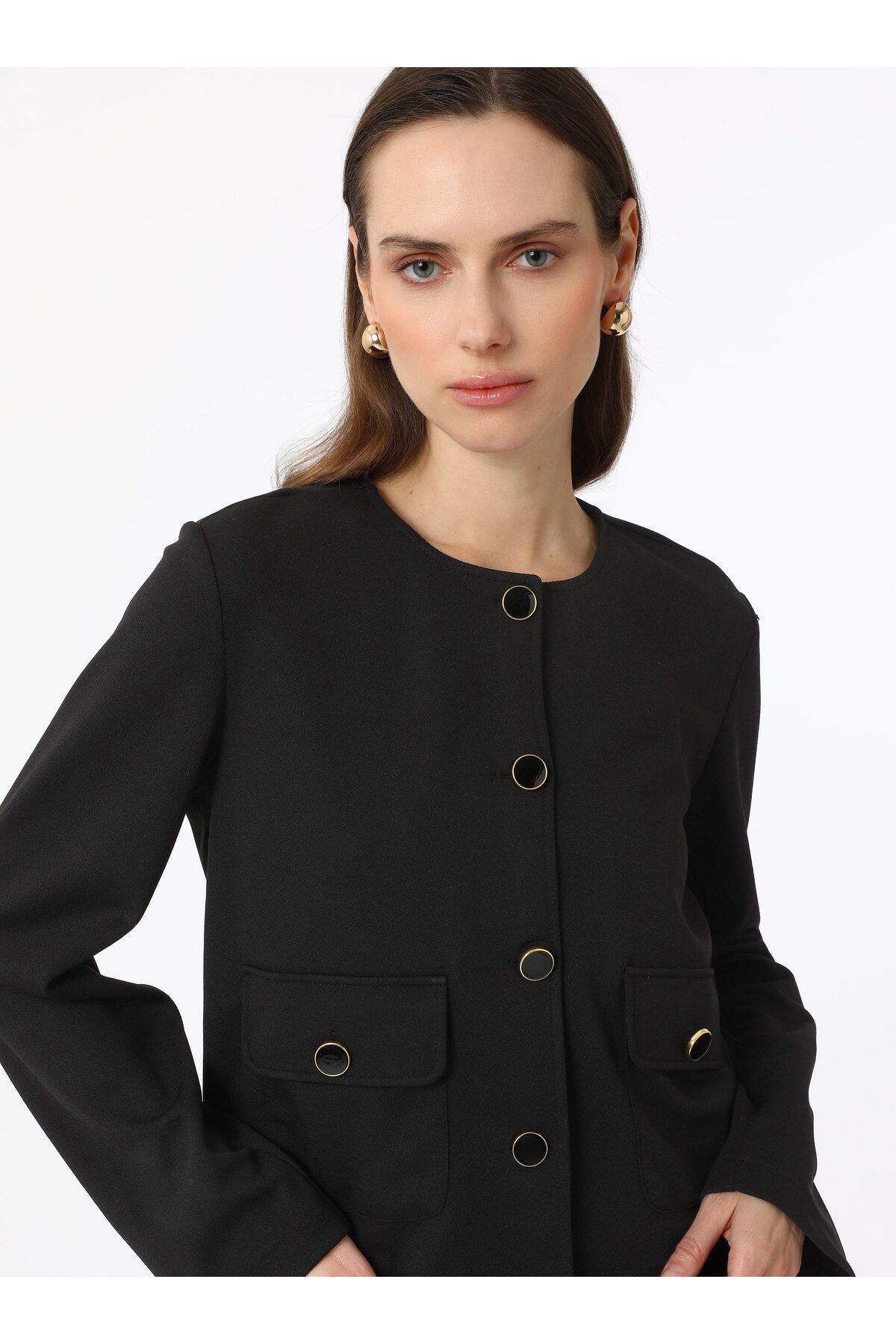 Refka-Jkrep Fabric Button Detailed Pocket Jacket & Skirt Set - Black - Refka 2