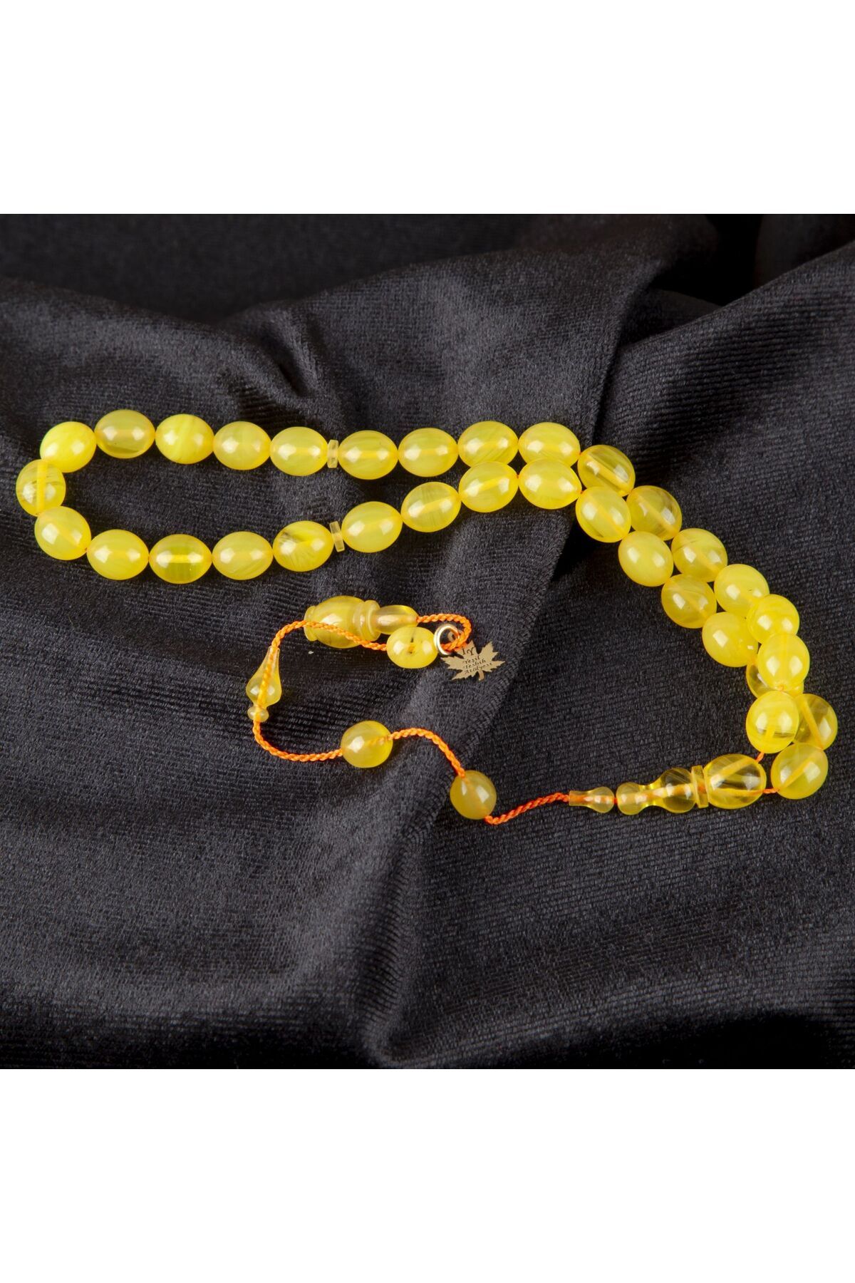 LapisDo-Yellow Squeezed Amber Beyzi Cut Ankle Length 6.5X8Mm Rosary 2
