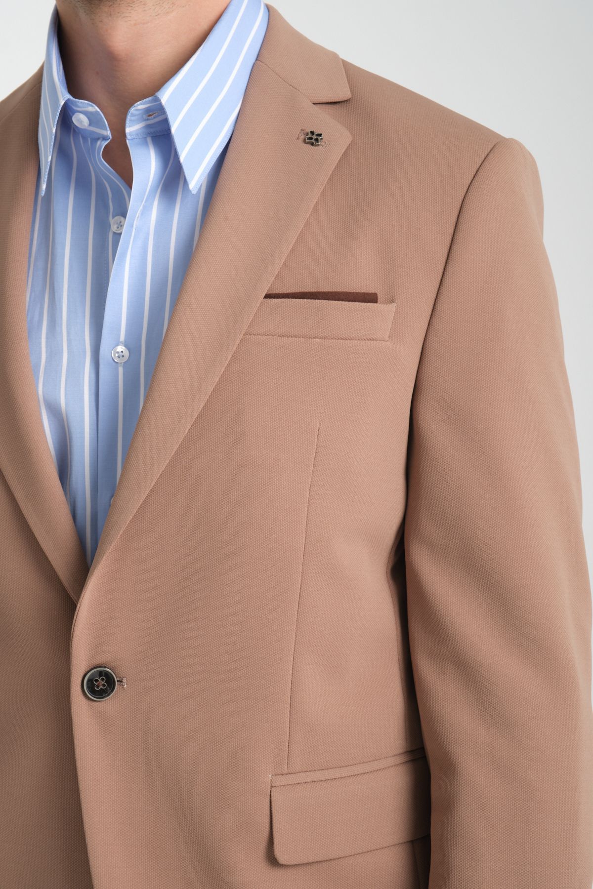 Frappoli-Baselnaa Men's Mink Oversize Large Size Slim Fit Lined Buttoned Basic Blazer Jacket 3