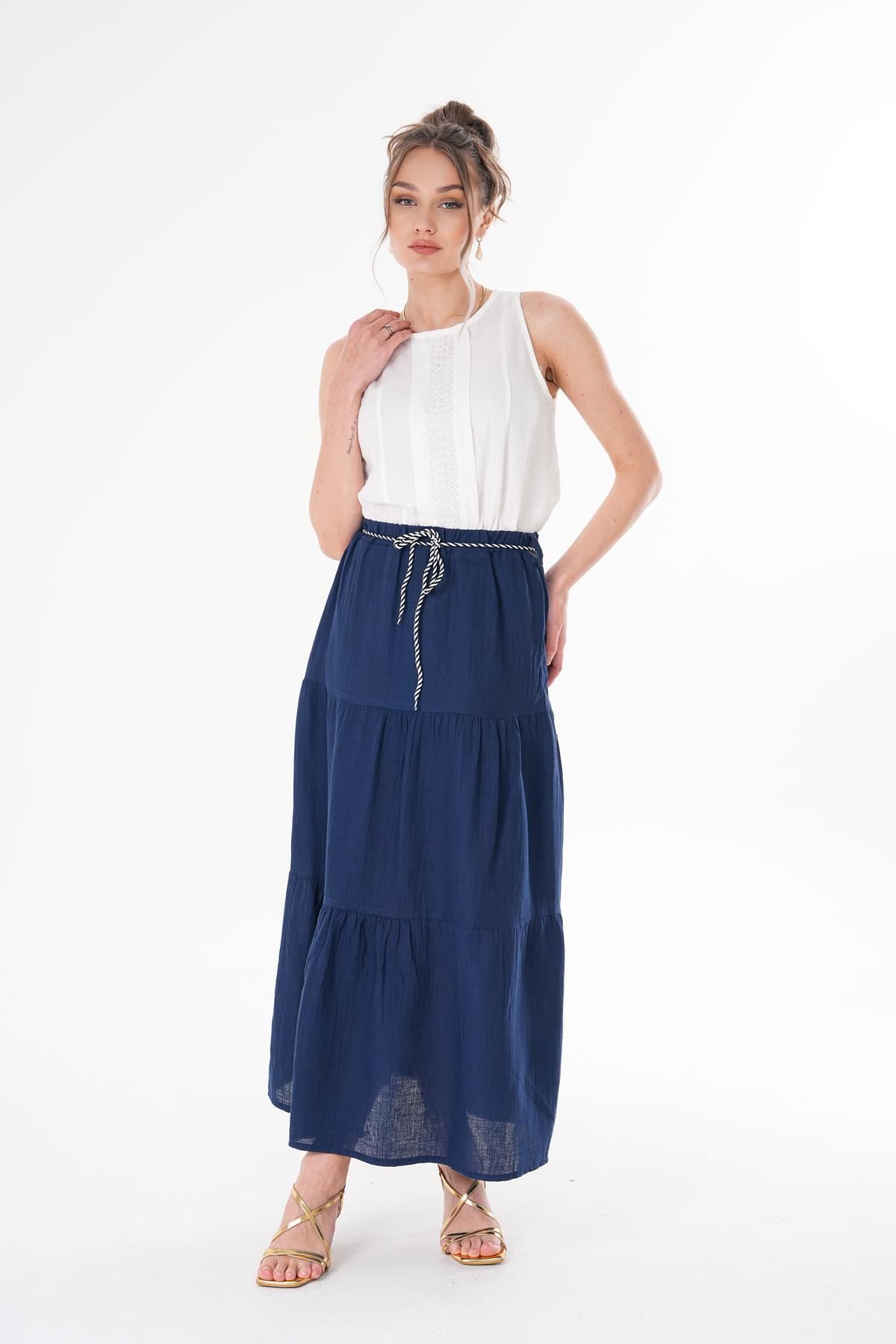 ŞİMAL-Women's Rope Detailed Layered Muslin Skirt 250144   - 2