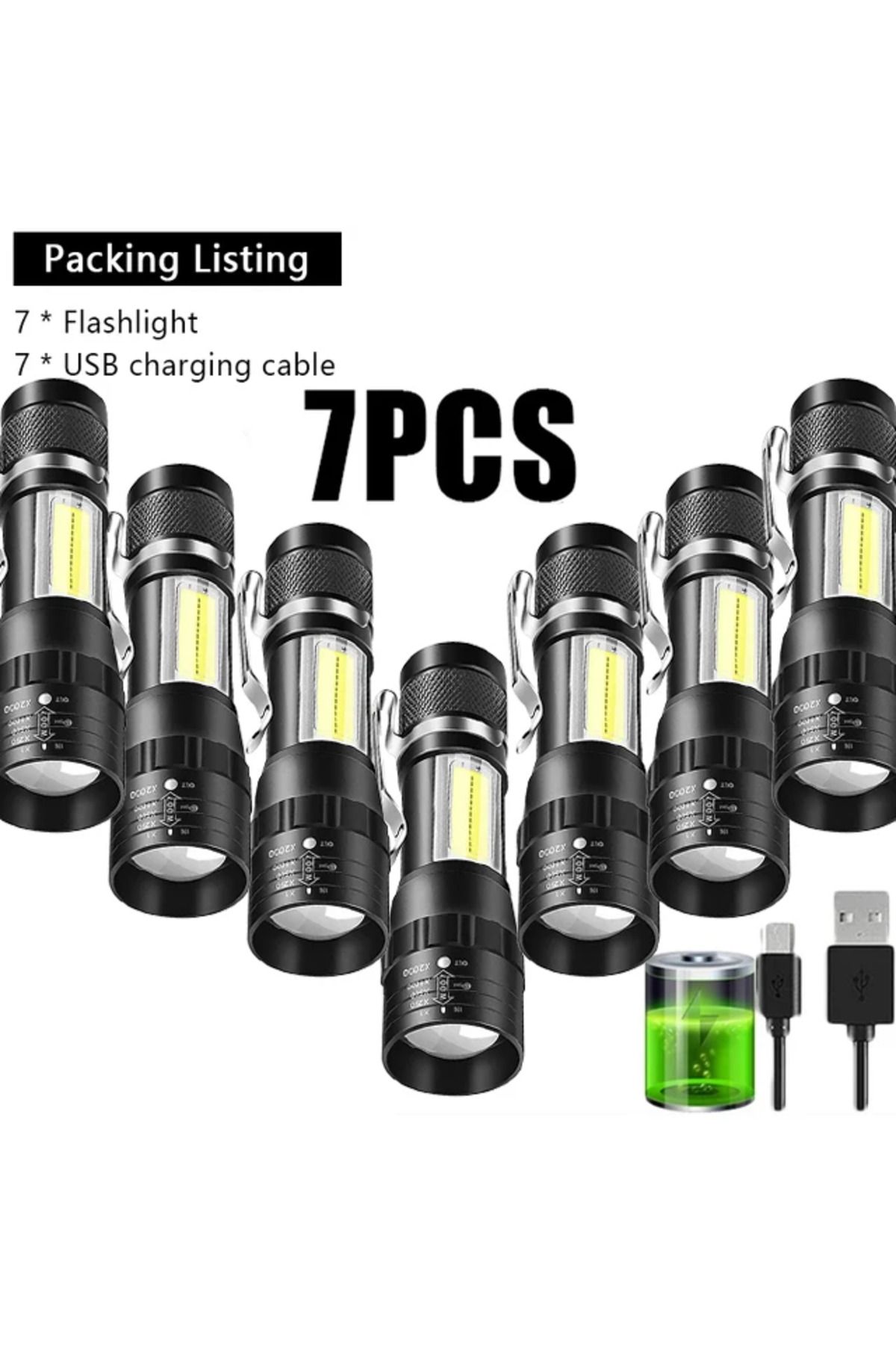 Choice6-7pcs USB Rechargeable Mini Flashlight COB+XPE Portable Built-in Battery Zoomable Small Torch 3 Mode 1