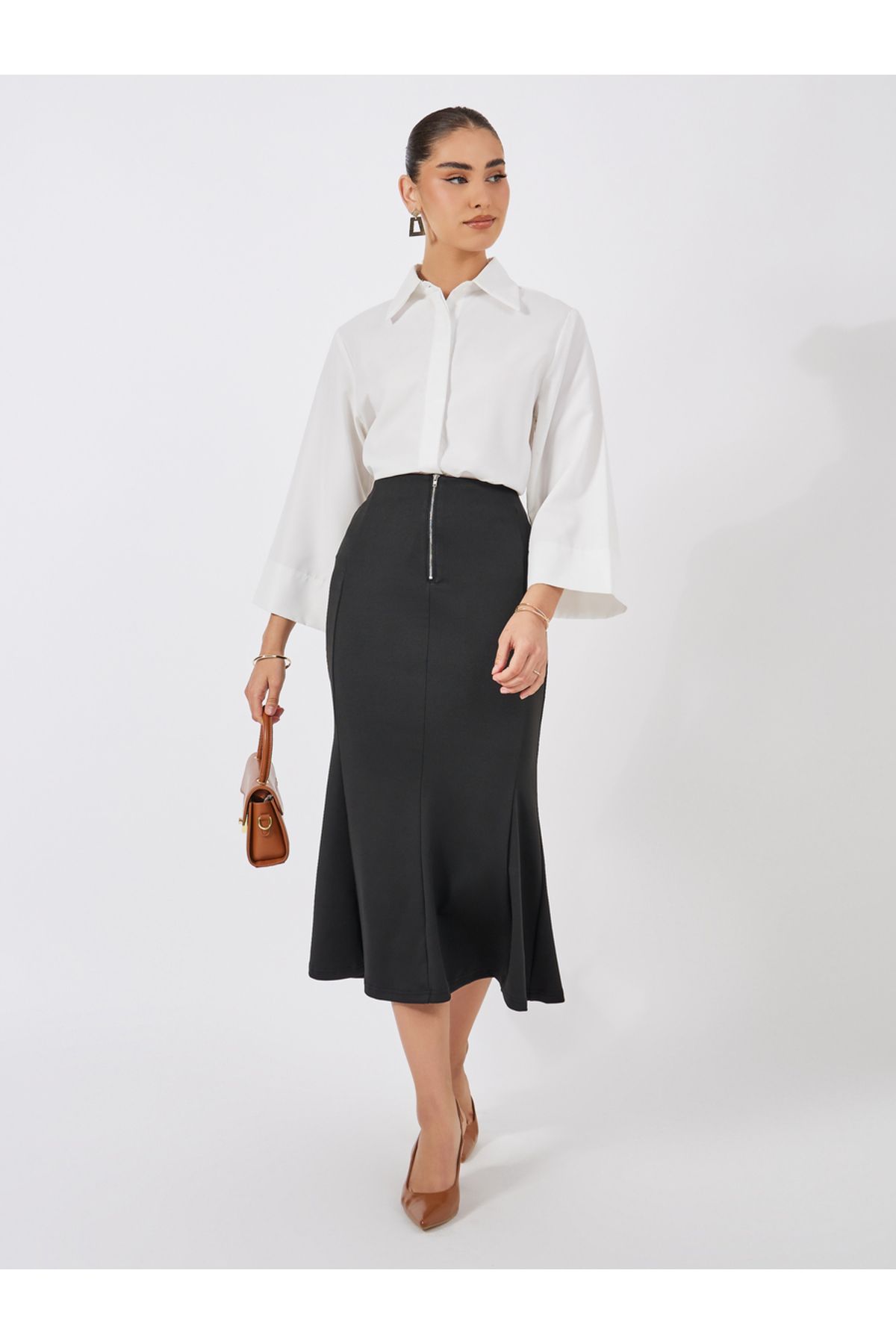 Styli-Fit And Flare Midi Skirt with Half Zipper 2