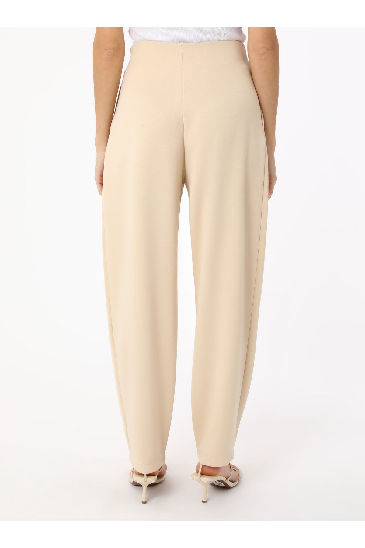 Refka-Soft Textured High Waist Trousers with Pleat Detail on the Front - Stone Color - 6