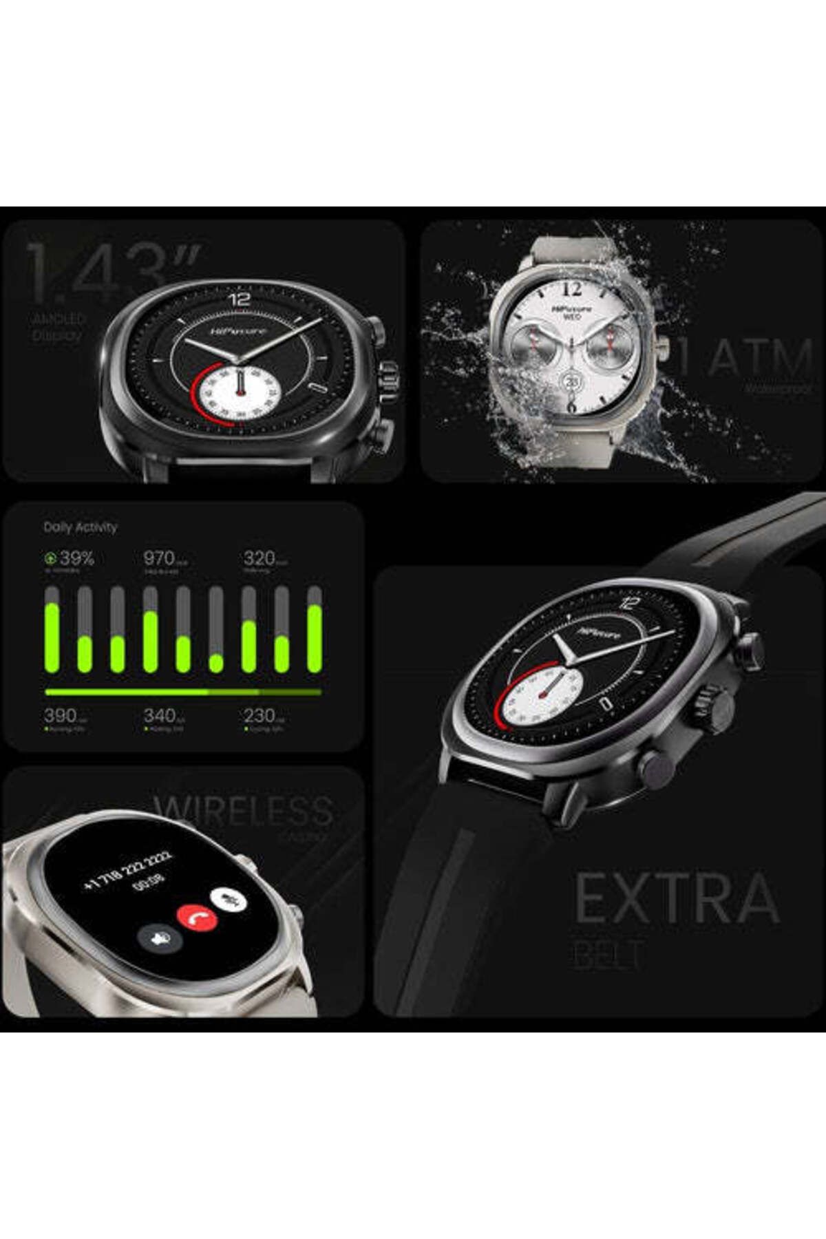 HiFuture-AIX Lite Dual Core Smartwatch with Extra Belt, 1.43" AMOLED Display, Gorilla Glass, 1 ATM Waterproof 6