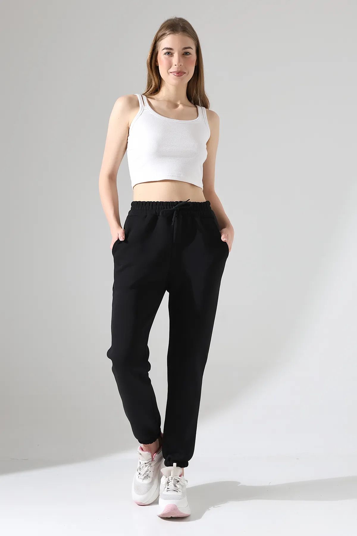 Özman Butik-Double Leg Elastic Sweatpants Black 1