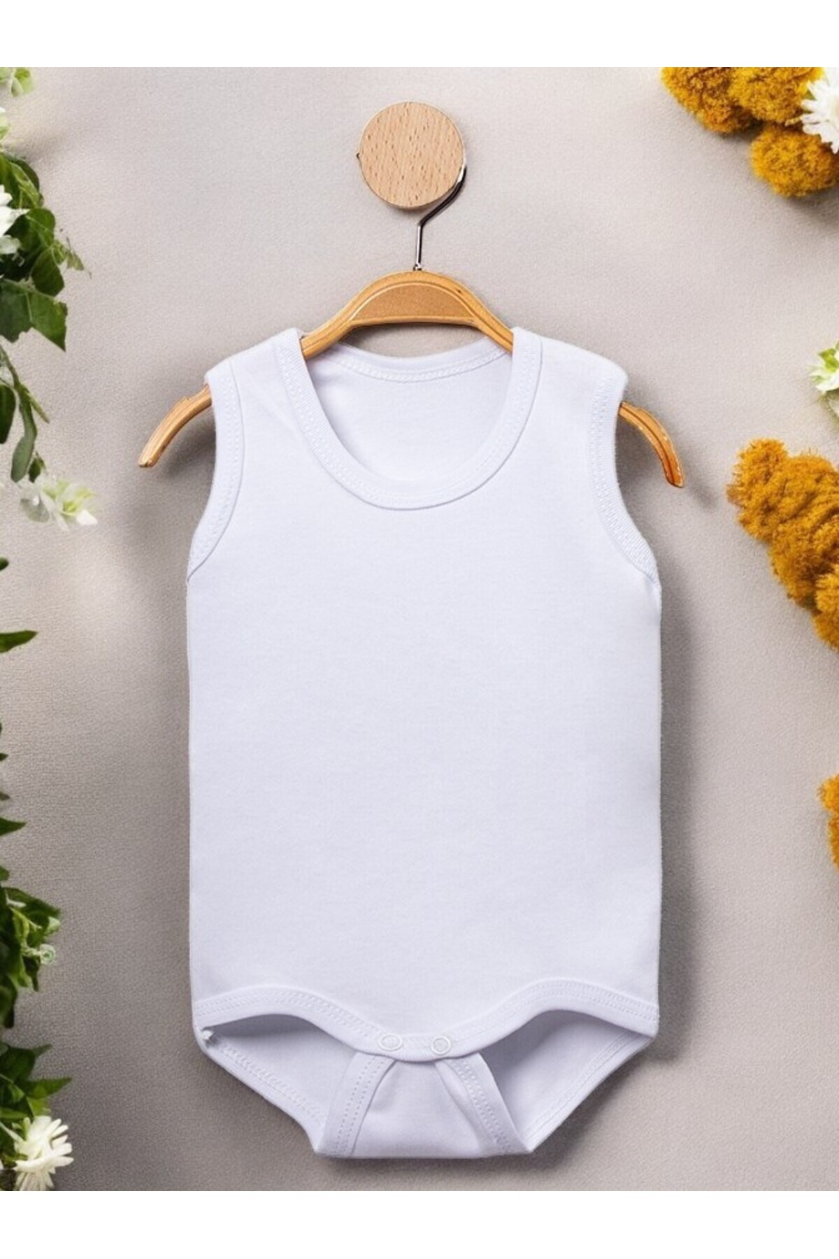 White Baby Bodysuit 100% Cotton Snap Fastener Snapsuit Crew Neck Singlet Sleeve White