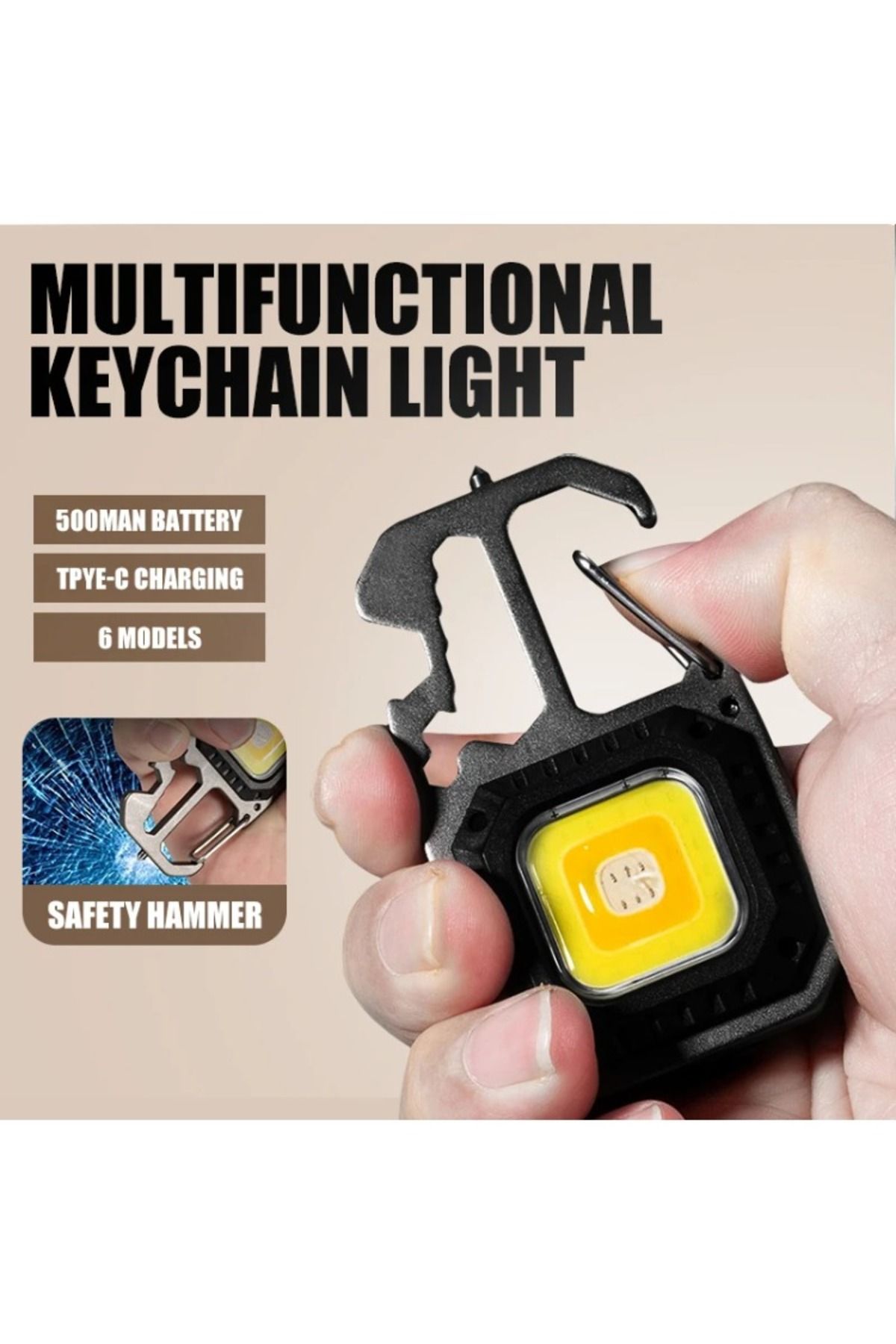 Choice-W5138 black COB Keychain Work Light with Battery Display 8Mode Rechargeable High Lumens Portable LED 7