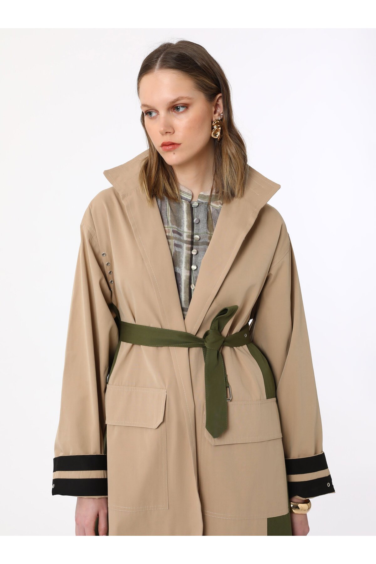 Refka-Καμπαρντίνα Color Blocked με λεπτομέρεια μανσέτας - Beige Refka 6
