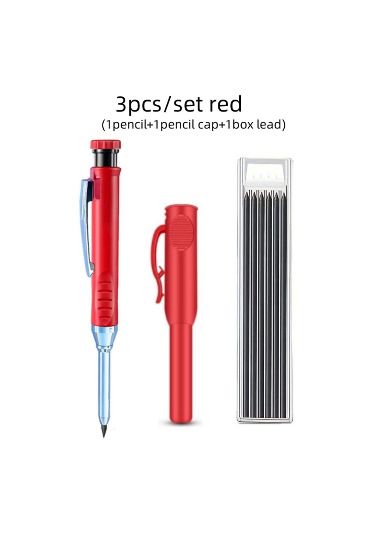 MROOFUL-red set 3pcs/set Solid Mechanical Carpenter Pencils With Pencil Cap, 2.8mm Long Nose Deep Hole Woodw 1