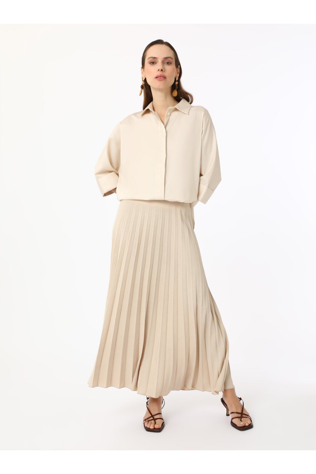 Refka-Aerobin Pleated Detailed Skirt - Stone Color - Refka 2