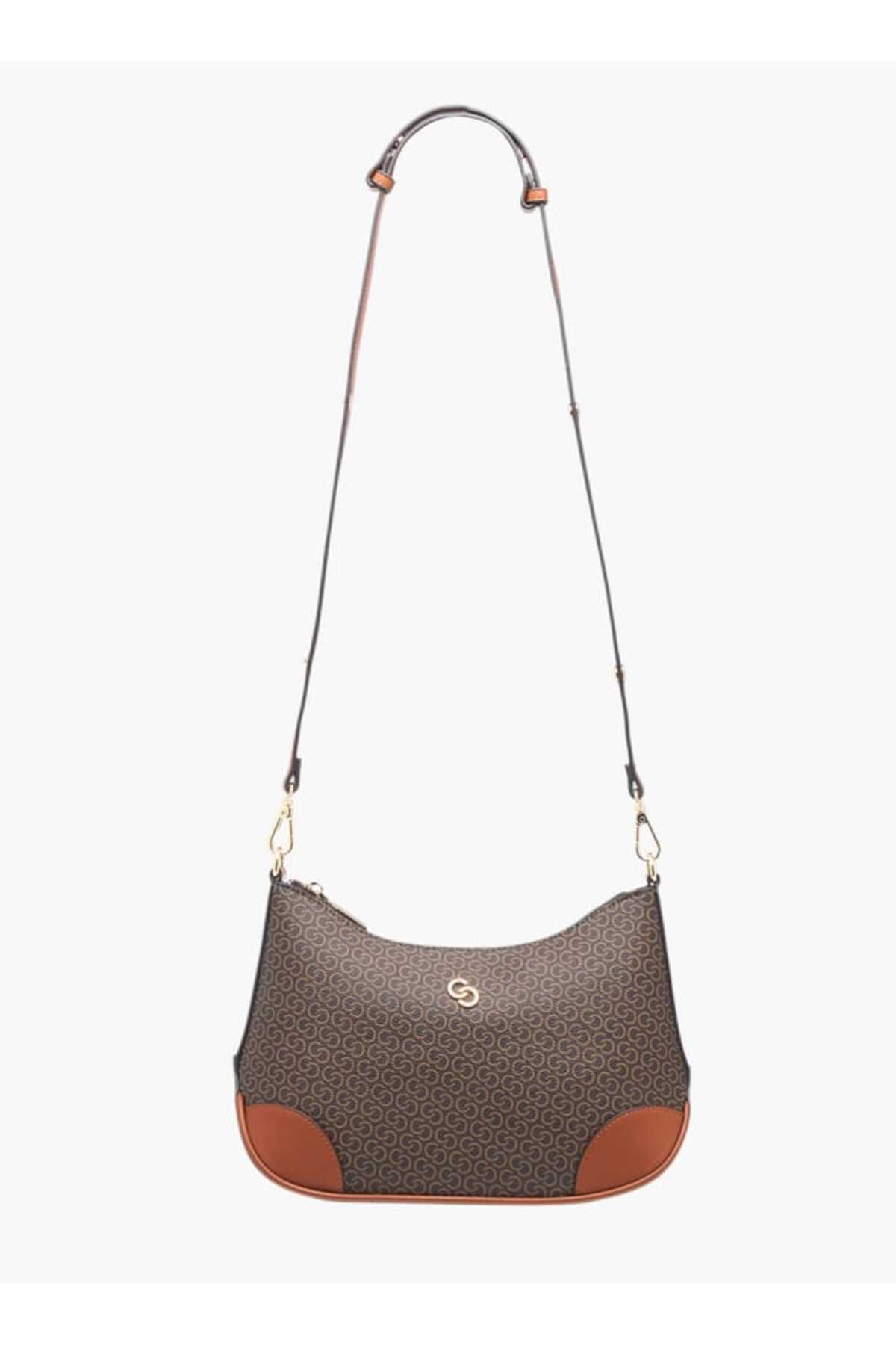Celeste-All-Over Monogram Print Shoulder Bag with Detachable Strap and Zip Closure 2