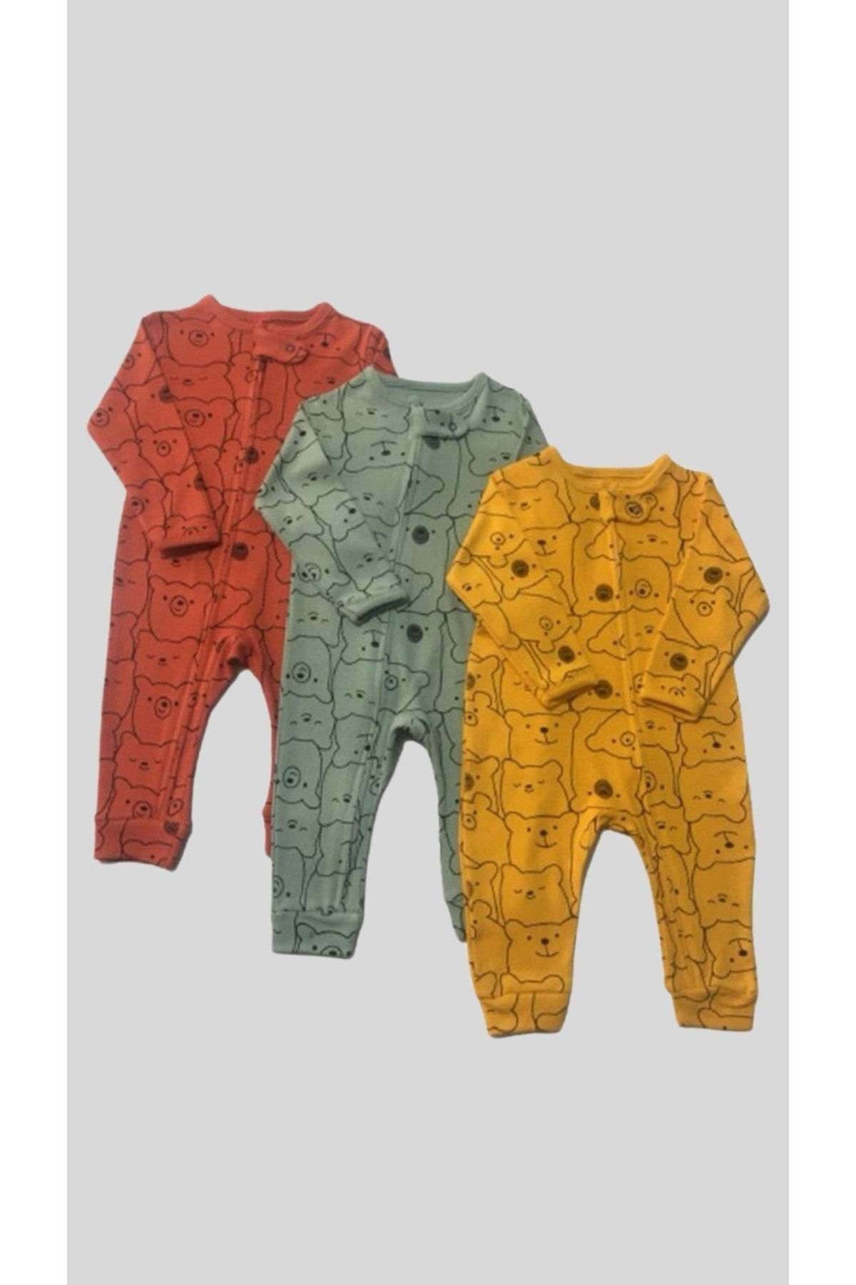 wakawakakidsstore-Cute Teddy Bear Printed Unisex Jumpsuit with Zipper Closure and Ribbed Legs 1