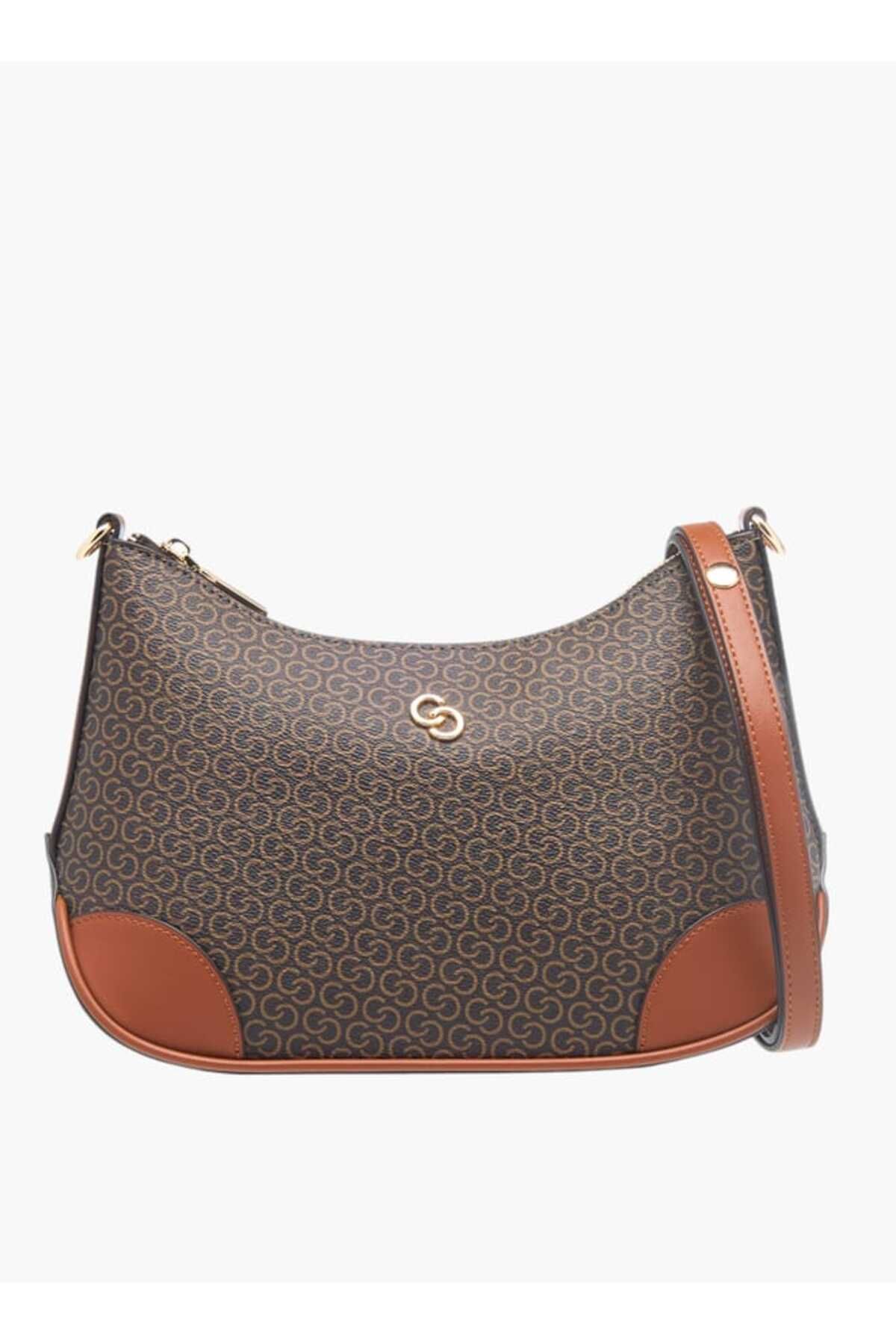 Celeste-All-Over Monogram Print Shoulder Bag with Detachable Strap and Zip Closure 1