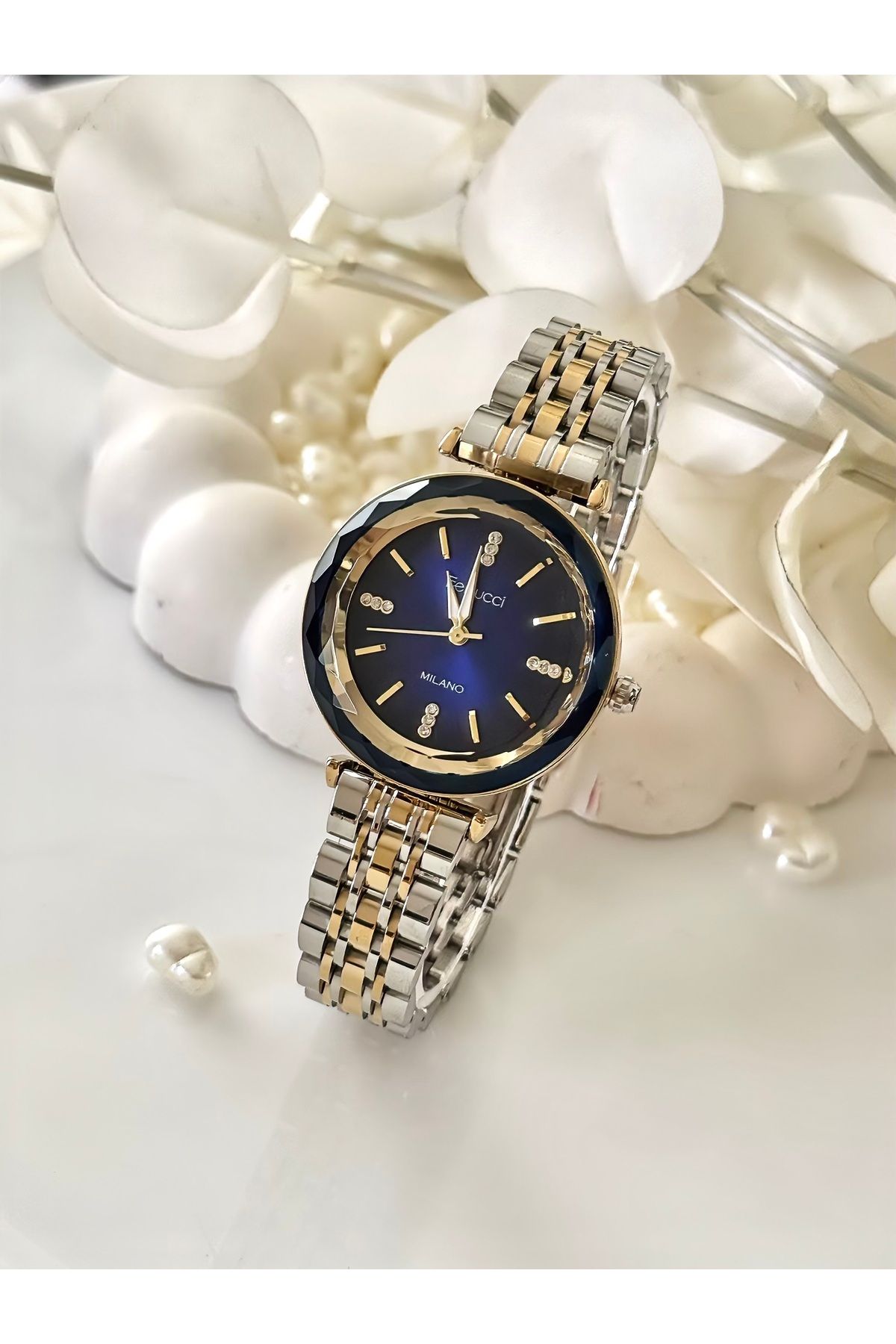 Ferrucci-Ferrucci̇-(Gold&Silover) Night Blue Inner Dial Women Wrist Watch 1