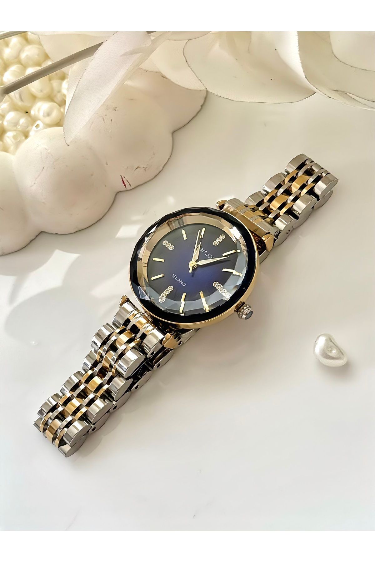 Ferrucci-Ferrucci̇-(Gold&Silover) Night Blue Inner Dial Women Wrist Watch 5