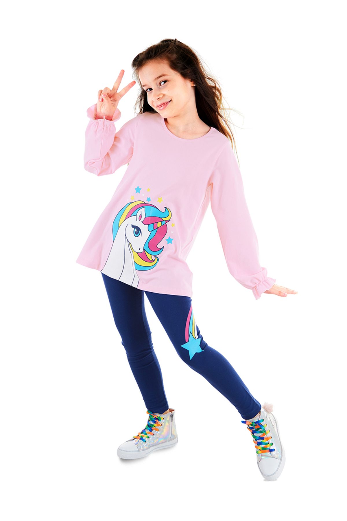 Denokids Zestaw T-shirt I Legginsy-tuniki Rainbow Star Dla Dziewczynki Kobieta - 6 years old