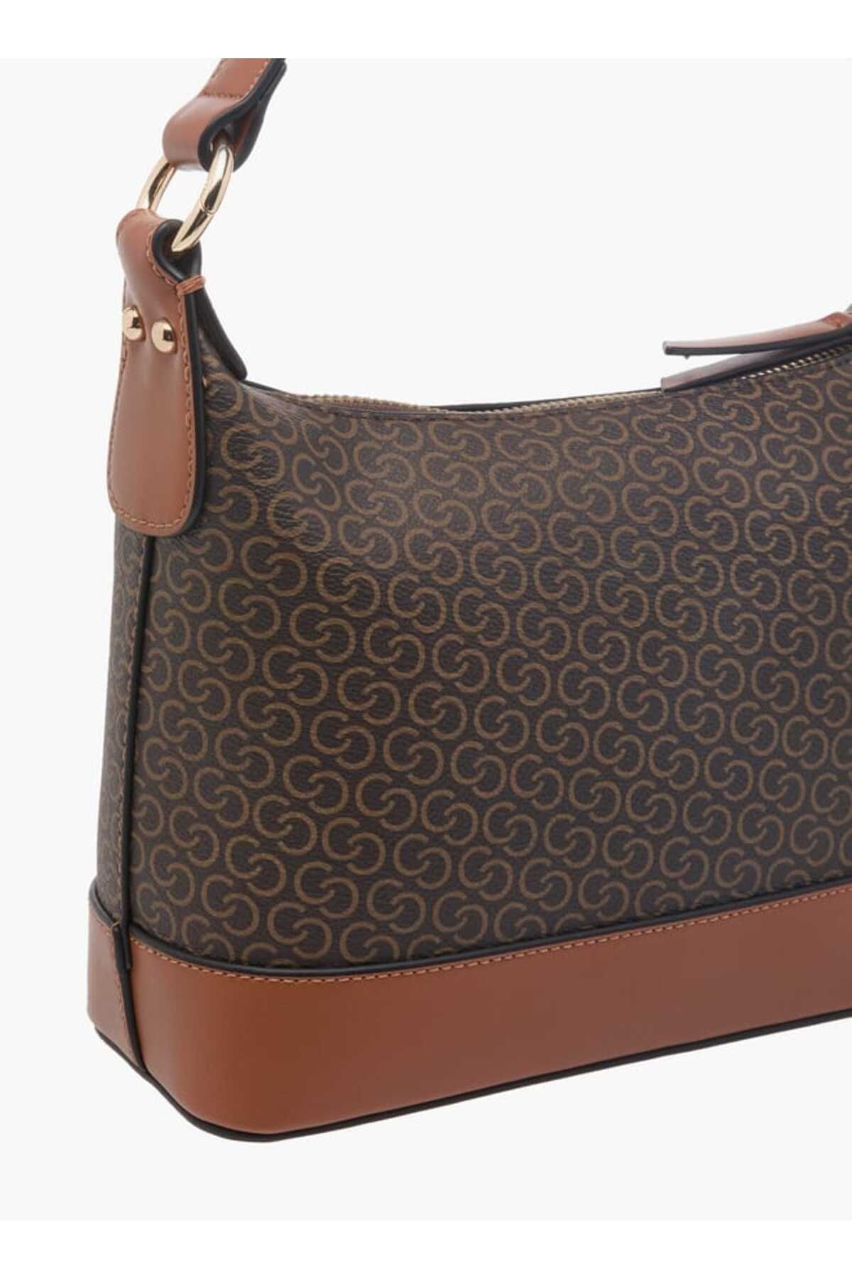 Celeste-Monogram Print Shoulder Bag with Adjustable Strap and Zip Closure 5
