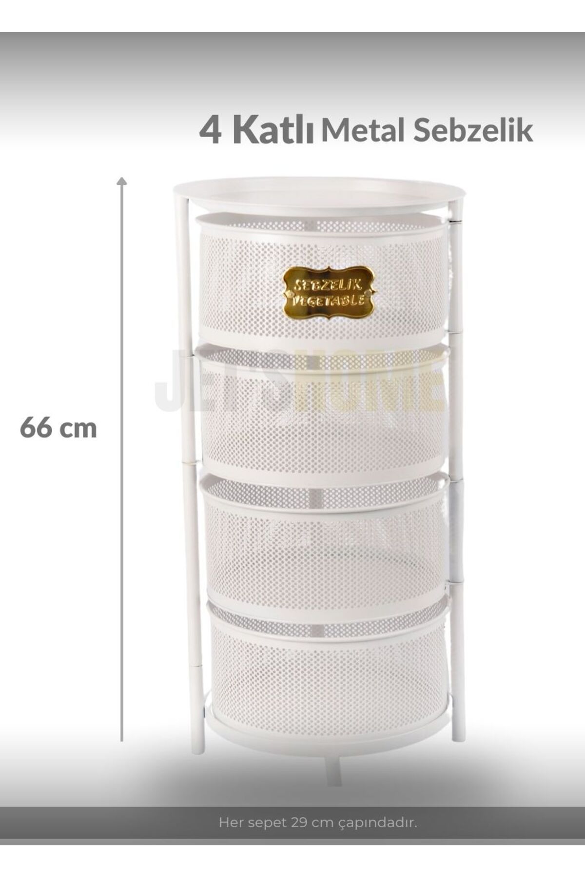 Jet's Home 4 Katlı Sebzelik Açılır Metal Patates Soğan Sepeti Paslanmaz Meyvelik Organizer Sepet Beyaz