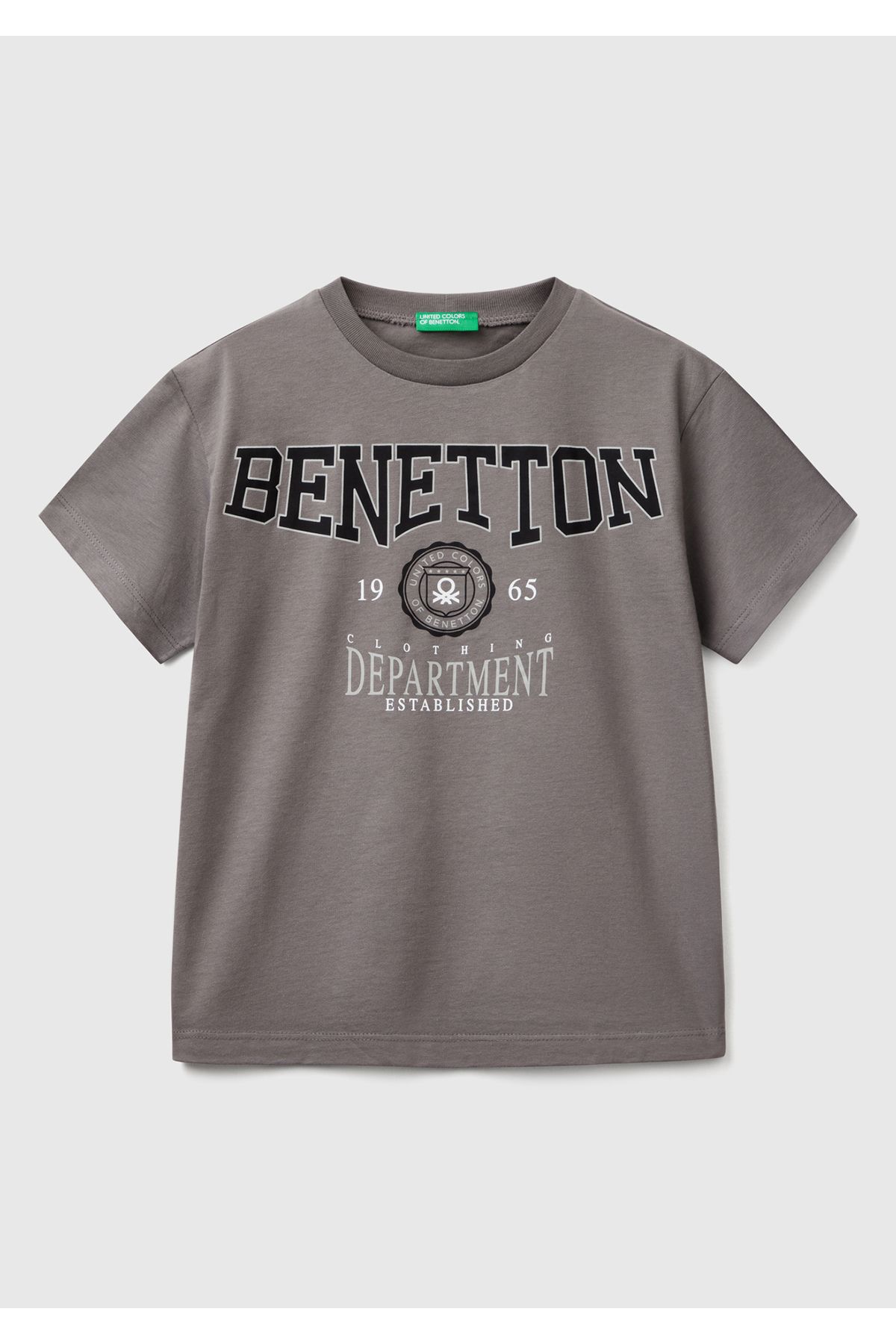 United Colors of Benetton-Boy's Anthracite Benetton Logo Printed T-Shirt 1