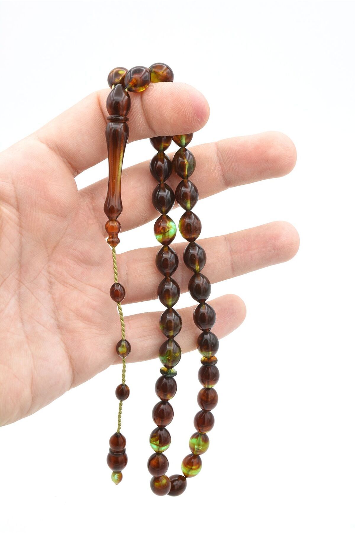 Murty99-Systemed Beyzi Cut Brown Green Powder Press Amber Prayer Beads 5