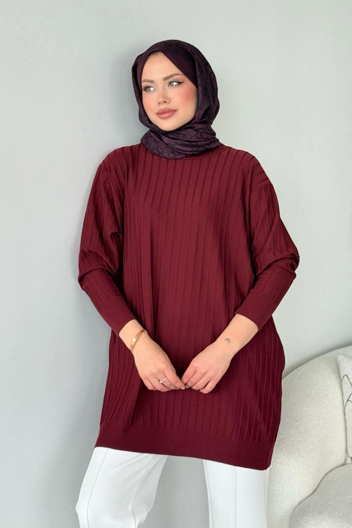 HAZA MODA-Cold Yarn Tunic - Burgundy Color 4