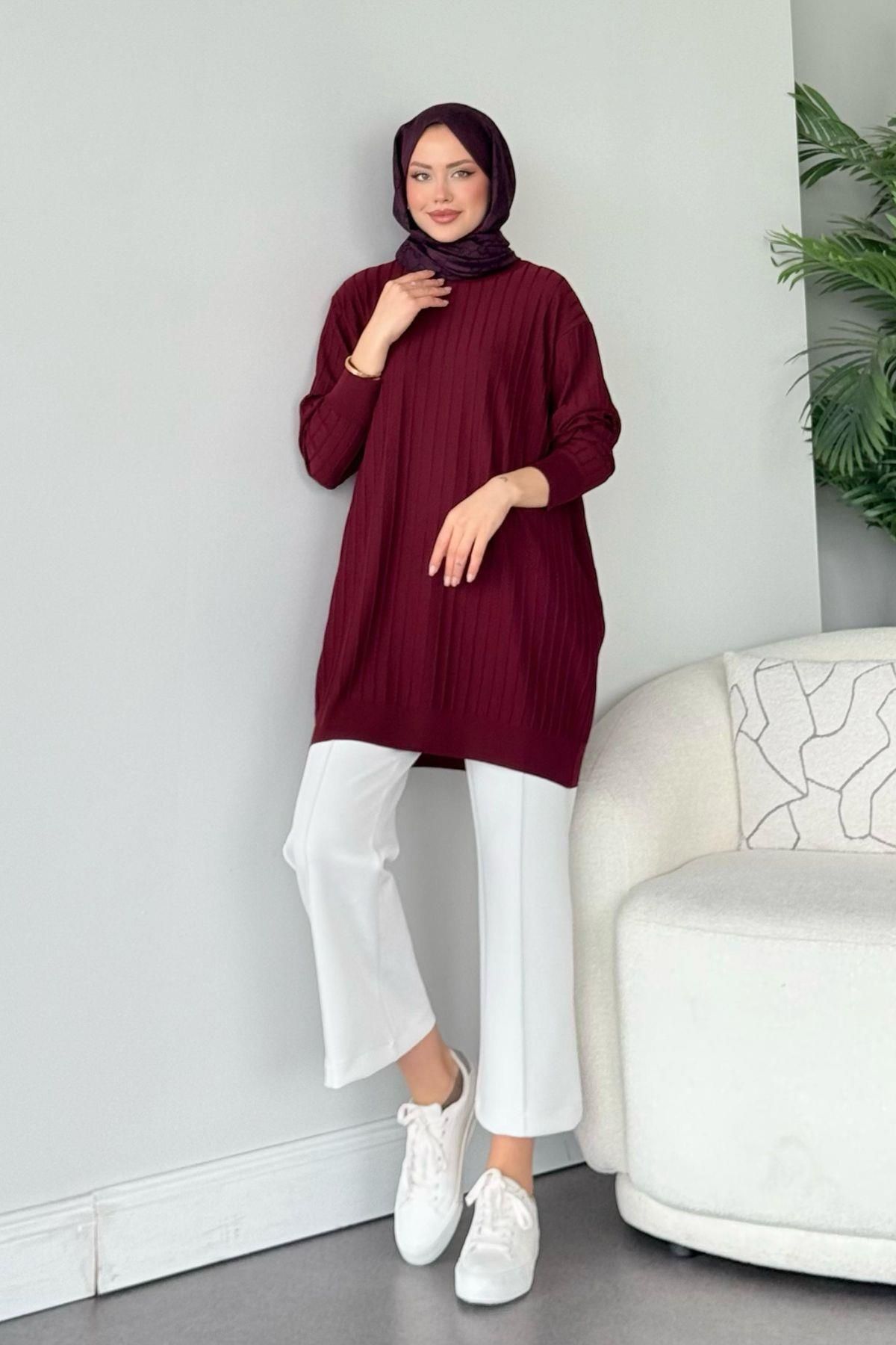 HAZA MODA-Cold Yarn Tunic - Burgundy Color 2