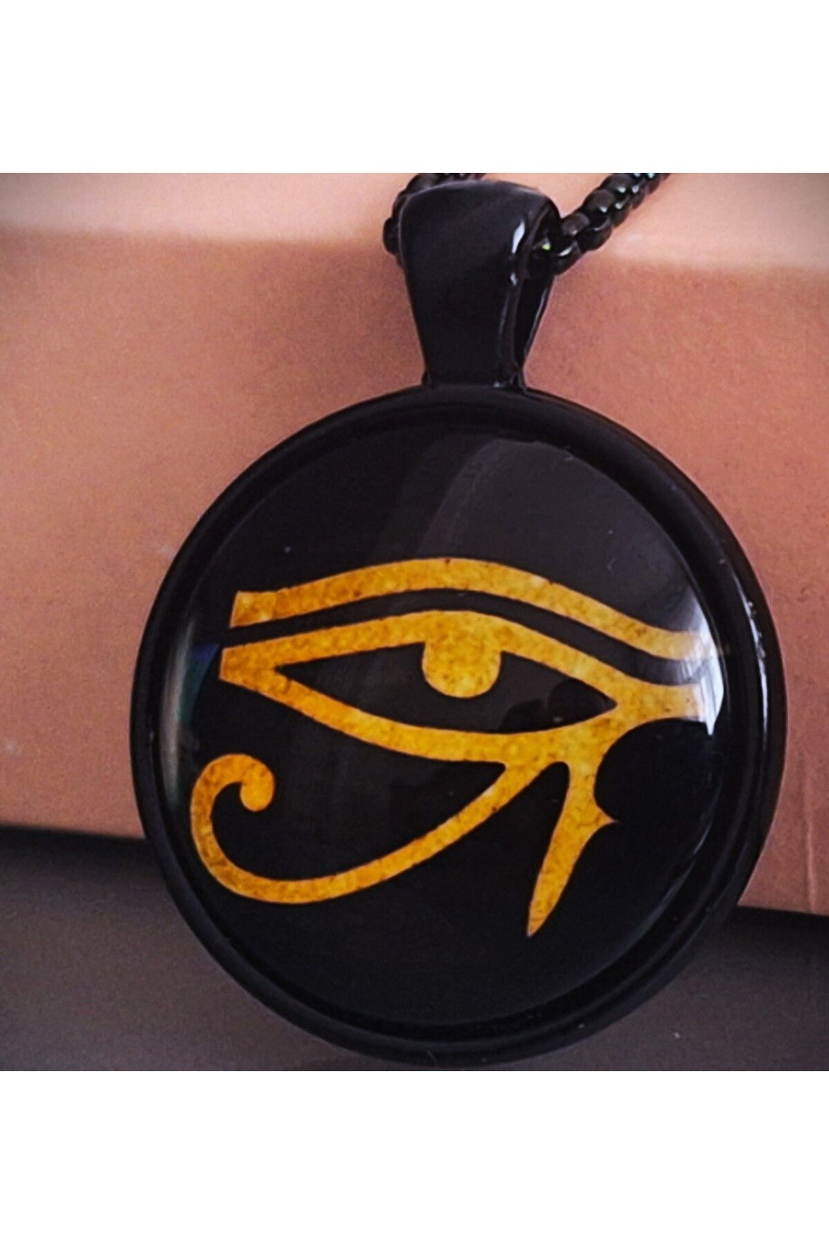 voyageaccessory-Glass Detailed Ancient Egypt Horus Eye Ra Pendant on Metal / with 60 cm Chain 1