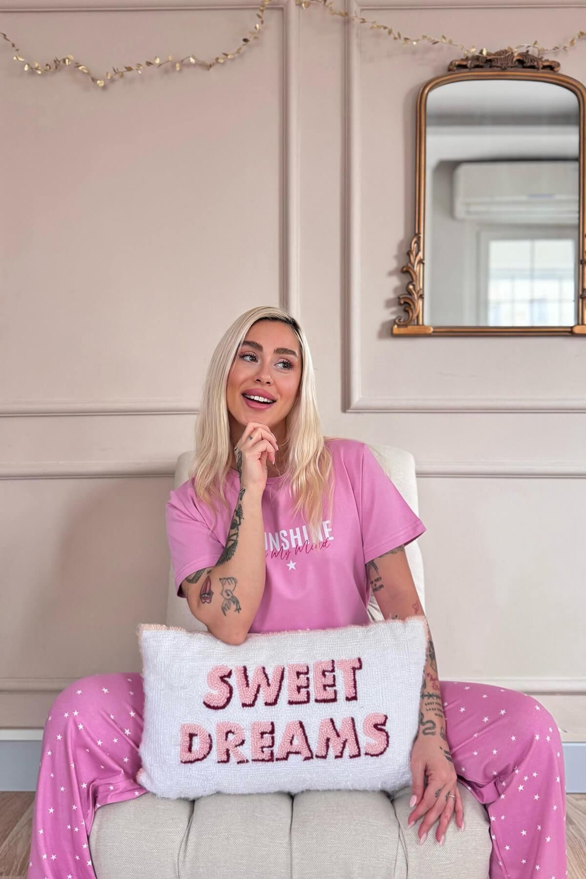 Pijamaevi-Set de pijamale pentru femei, din bumbac, cu mâneci scurte, cu model Powder Sunshine 4