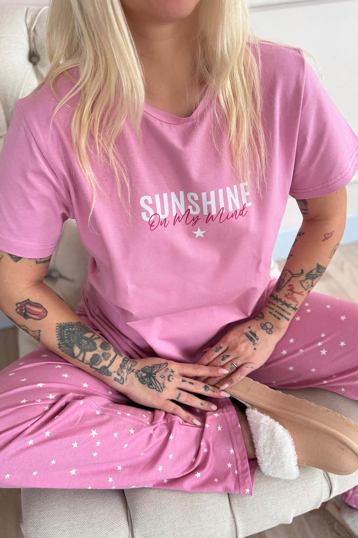Pijamaevi-Set de pijamale pentru femei, din bumbac, cu mâneci scurte, cu model Powder Sunshine 5