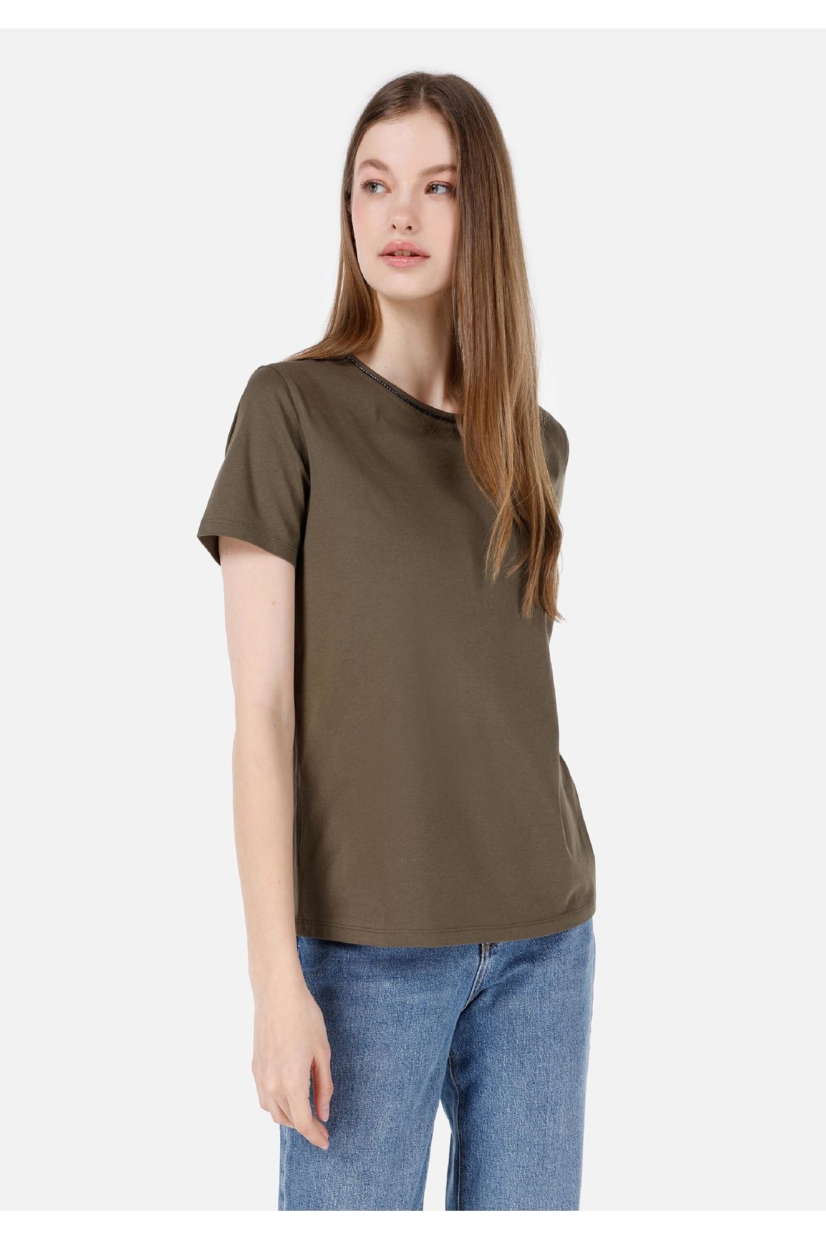 Colin's-Regular Fit Crew Neck Green Women's Short Sleeve T-Shirt 1