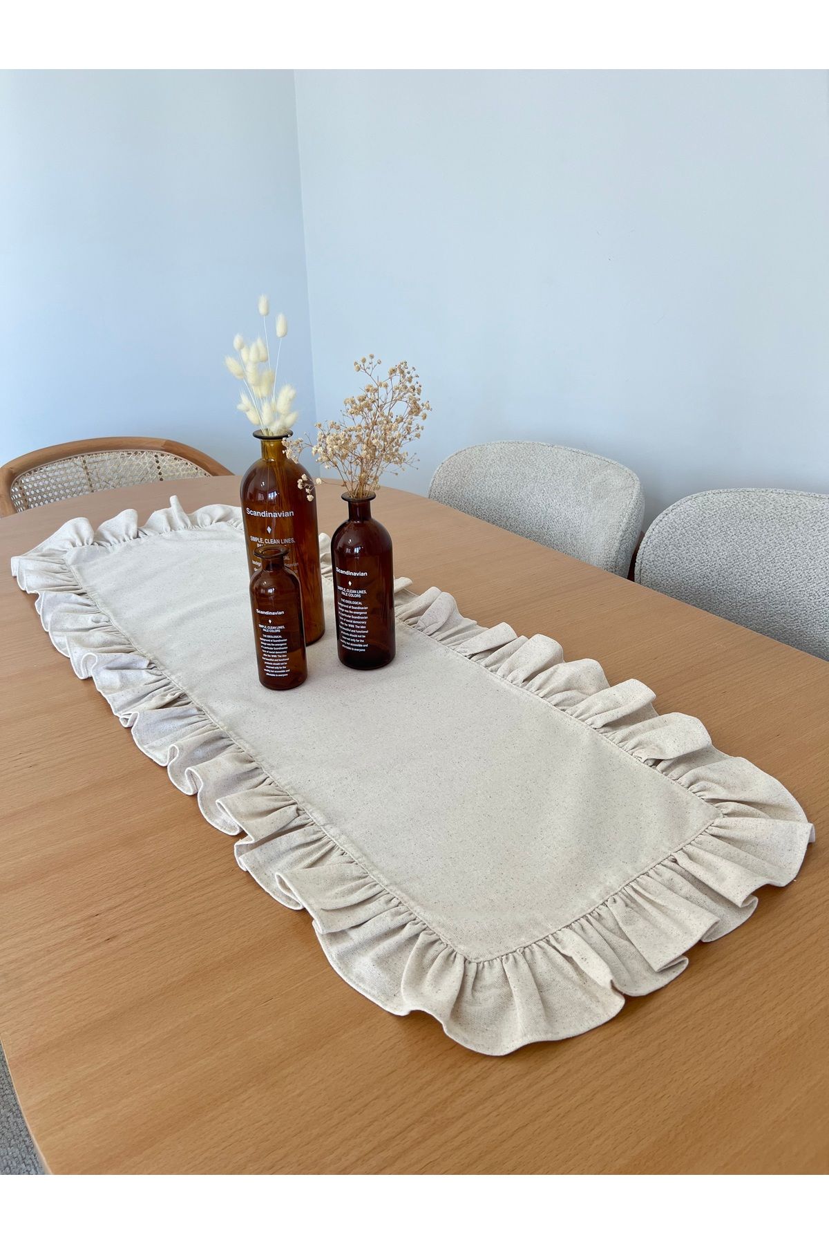 Mirilliahome-Frilly Linen Runner |   Natural Ruffled Runner - Stylish Design for Table Decoration 2