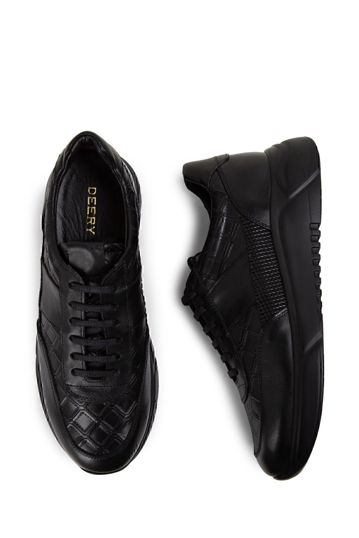 Deery-Genuine Leather Men's Black Sneakers 4