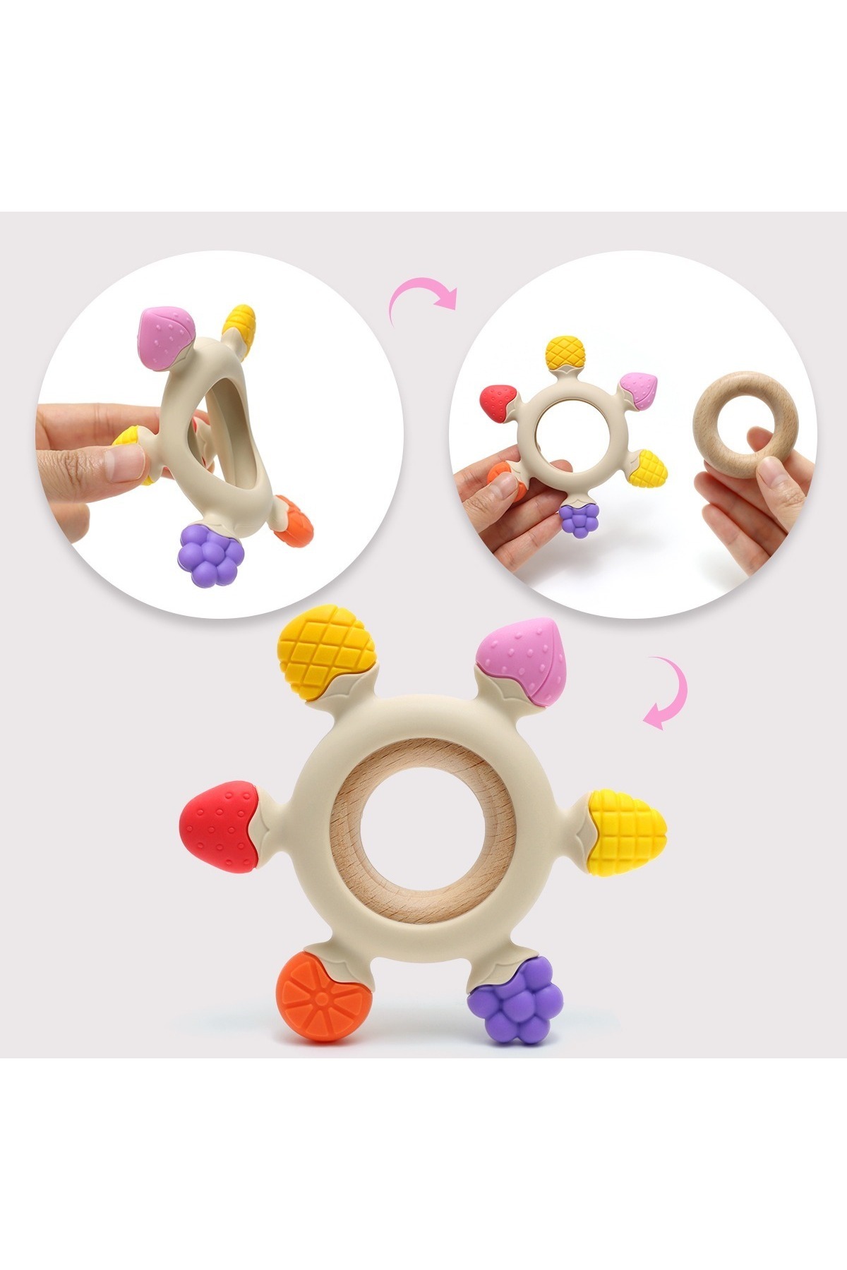 tutobaby Bebek Diş Kaşıyıcı Meyve Şekilli Halka Dümen (BEJ RENK DİŞLİK SİLİKON) fotoğrafı 4 (önizleme)