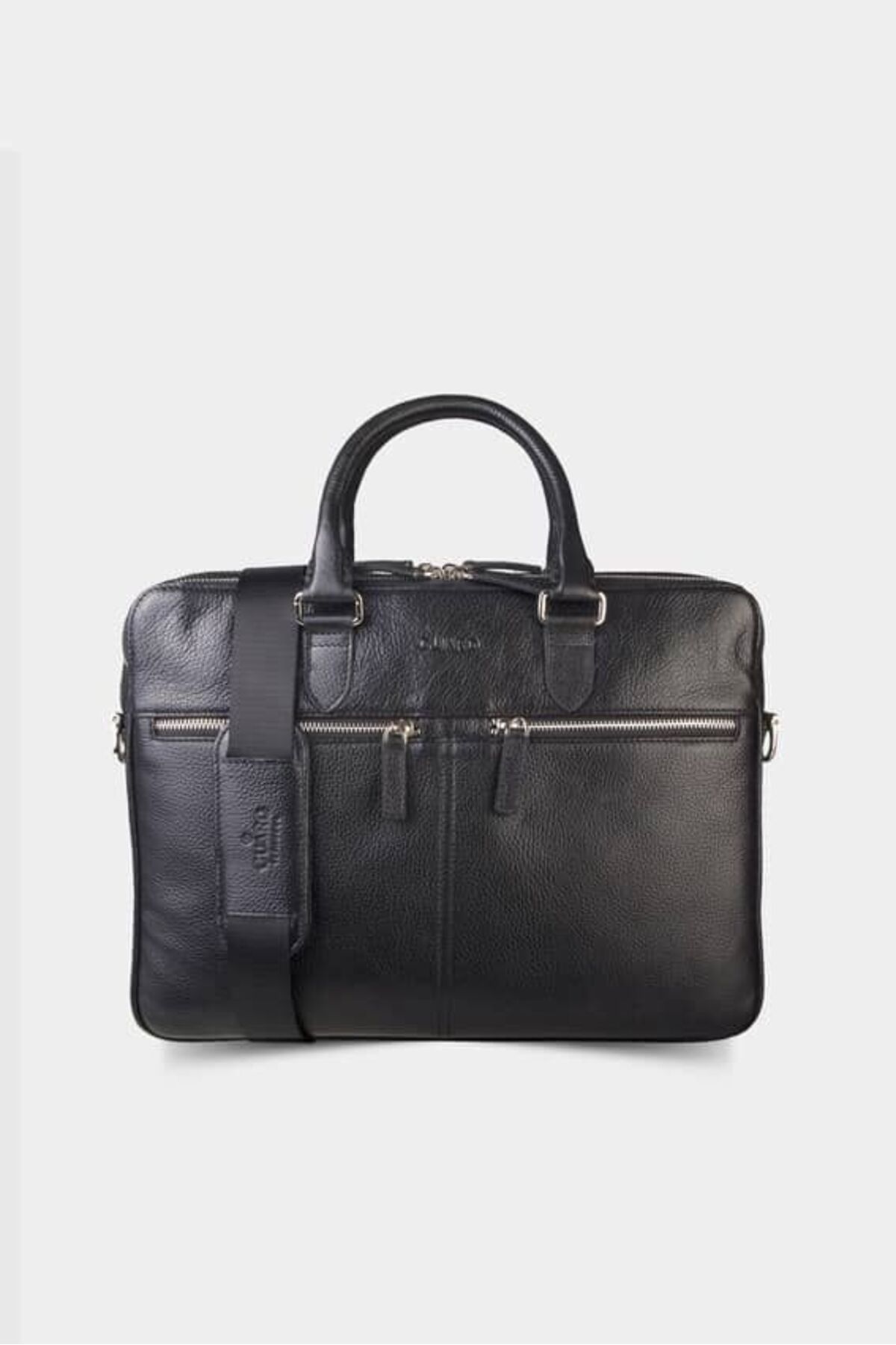 GUARD-3 Compartment Black Genuine Leather Briefcase Men's / Women's P1794 1