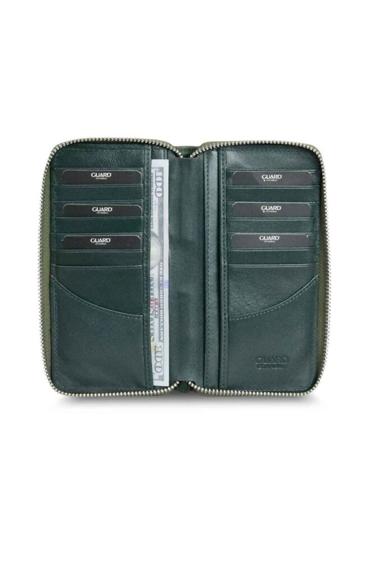 GUARD-Black/Green Camouflage Printed Genuine Leather Zipper Wallet P3016 2