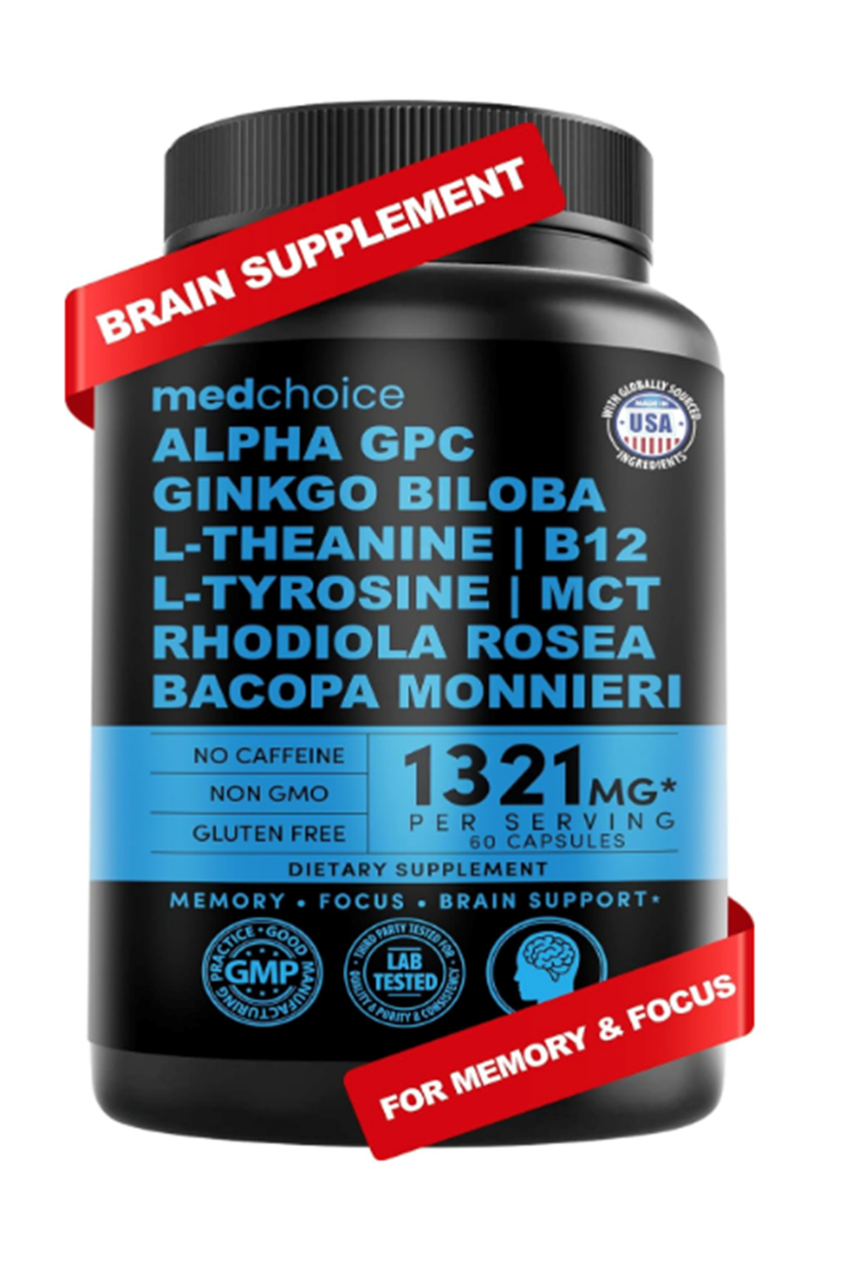 MEDCHOICE Nootropic Brain Memory Focus Ginkgo Biloba, L Theanine