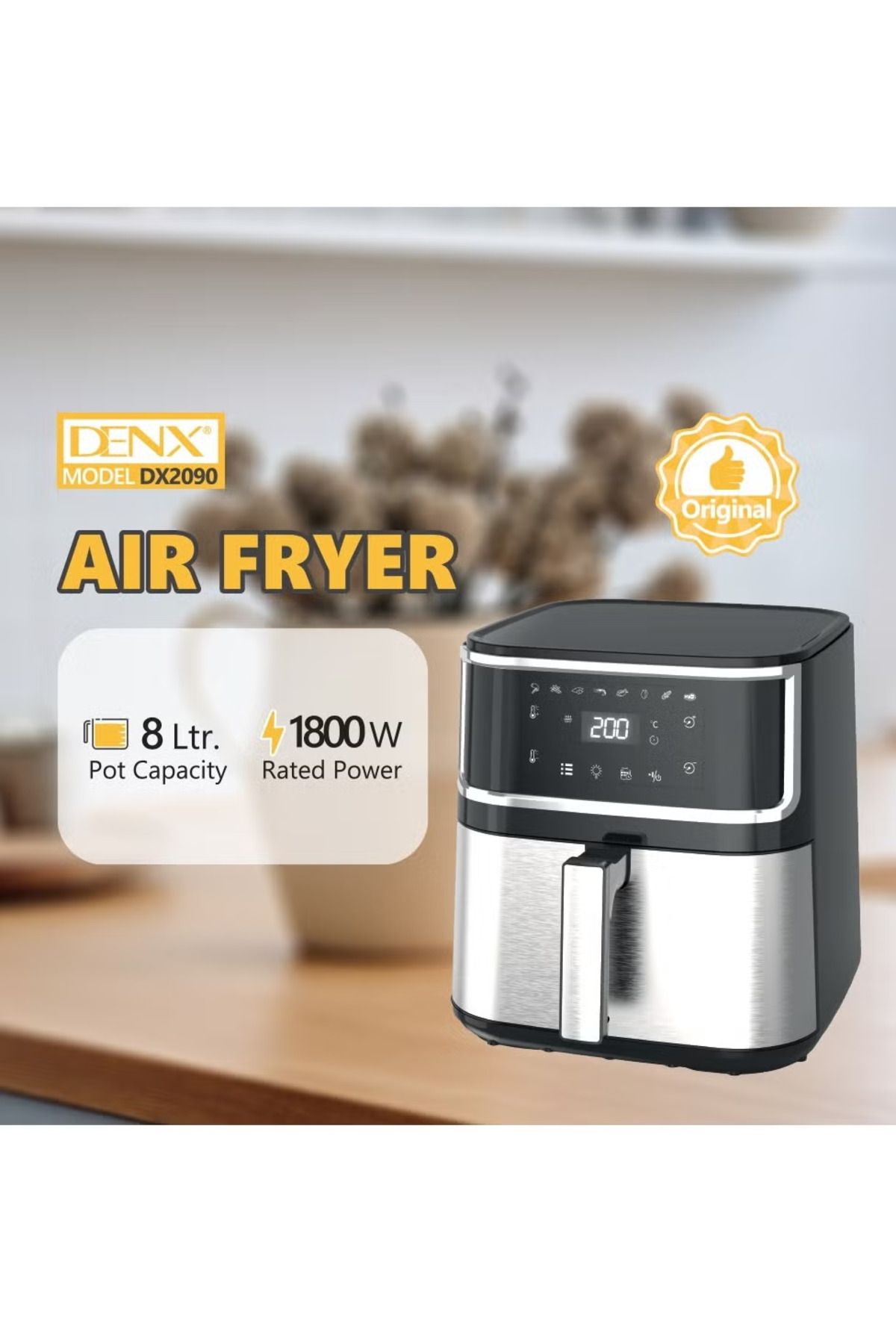 Denx-Healthy Air Fryer Without Oil For Fry/Grill/Bake/Roast Capacity 8 Liters Power 1800 Watts - Black 5