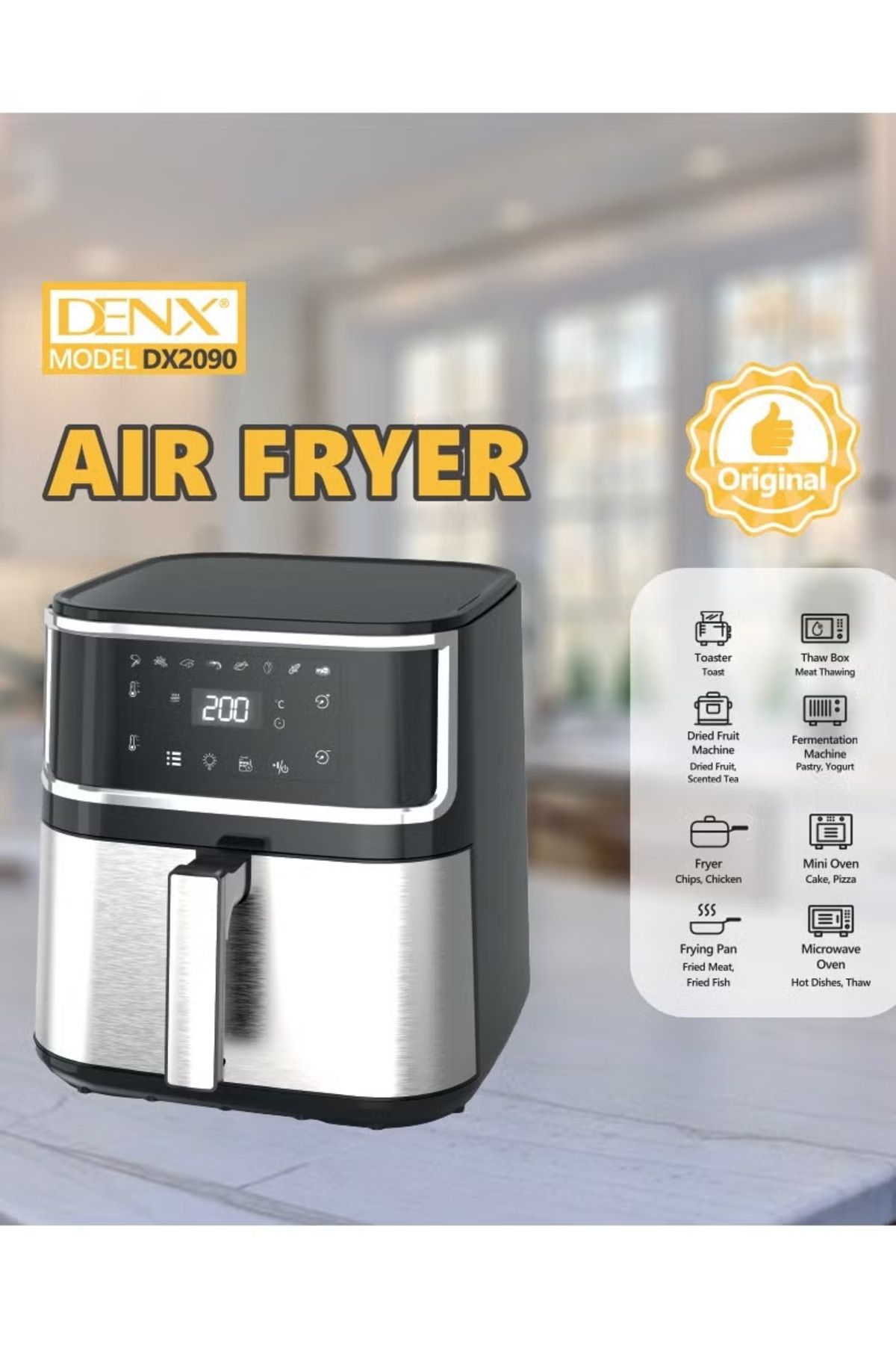 Denx-Healthy Air Fryer Without Oil For Fry/Grill/Bake/Roast Capacity 8 Liters Power 1800 Watts - Black 4