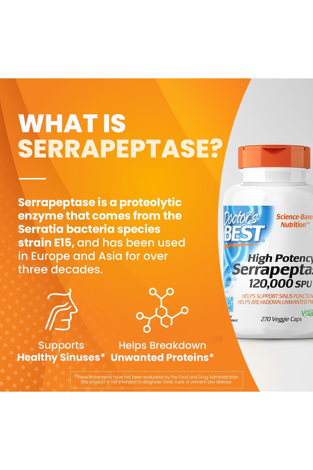 Doctor's Best High Potency Serrapeptase (3 Pack) - 120,000 SPU, 90 Veggie Caps Each