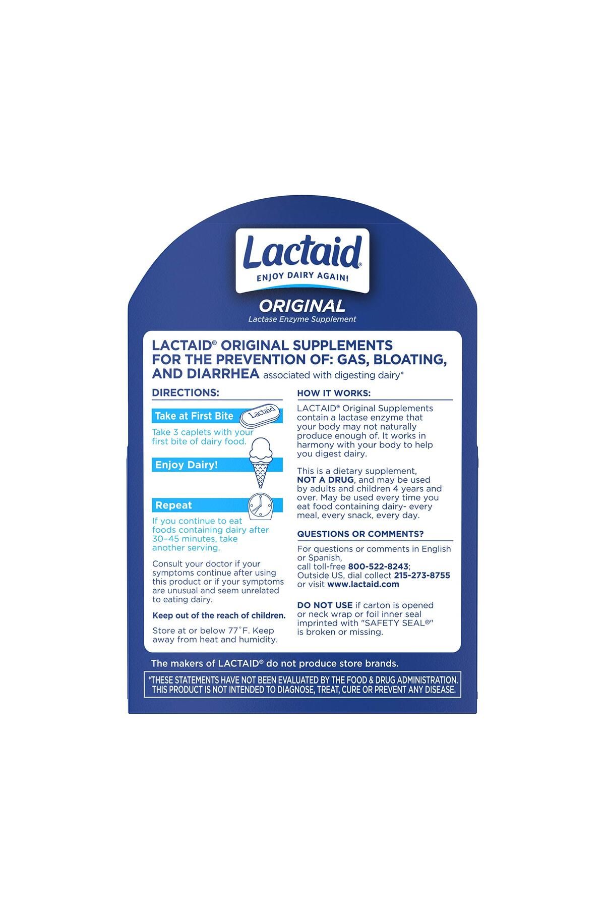 Lactaid-Lactose Intolerance Relief Caplets with Lactase Enzyme, Prevents Gas & Bloating, 120 ct 8