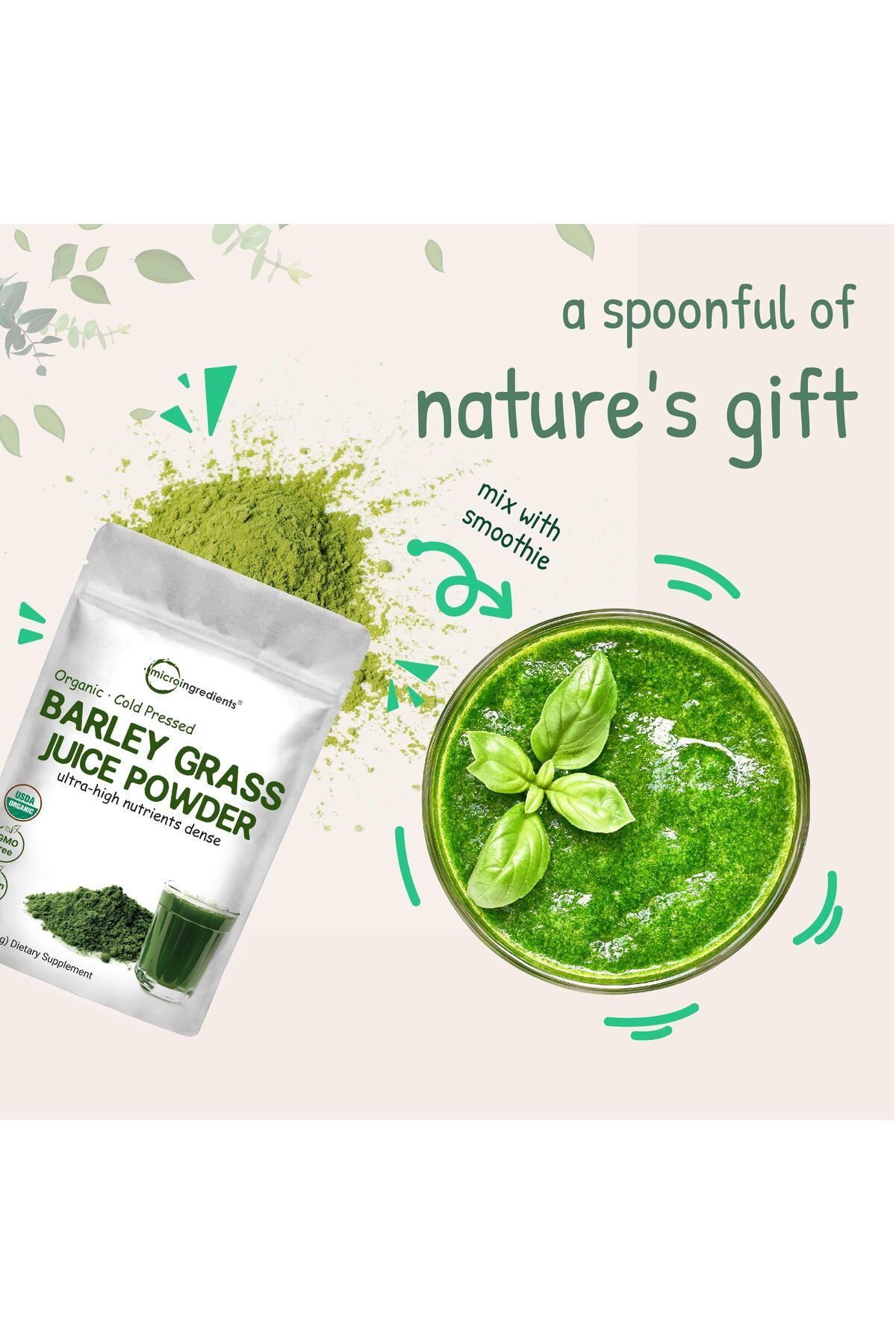Micro ingredients-Organic Barley Grass Juice Powder, 10oz, Cold Pressed, US Grown, Rich in Nutrients, Vegan 6
