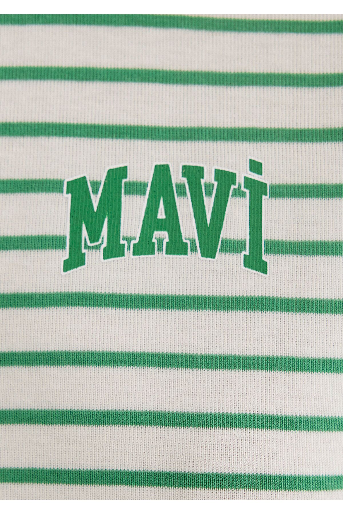 Mavi-Logo Printed Striped Green T-Shirt Regular Fit 1612224 -85520 8